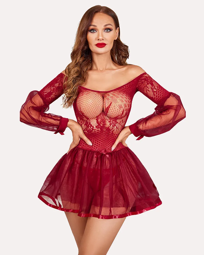 Lace Babydoll Dress Long Sleeve Nightwear