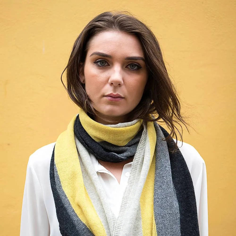 Ladies Lambswool Block Stripe Scarf - Brass