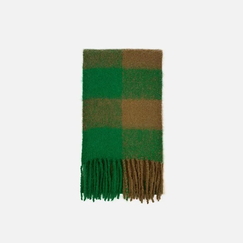 Ladies Large Plaid Tassel Vintage Scarf YN015