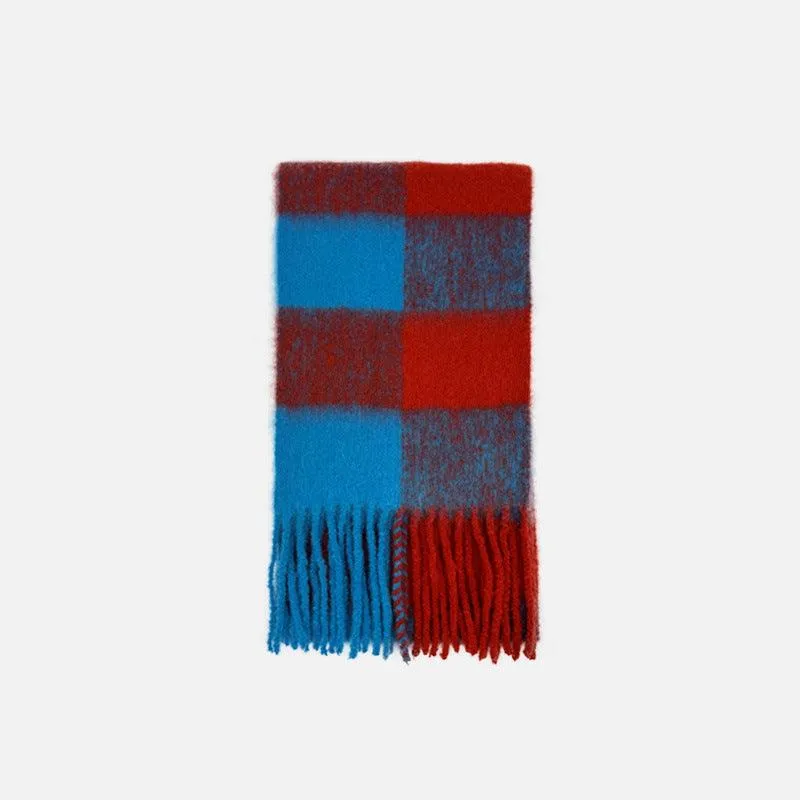 Ladies Large Plaid Tassel Vintage Scarf YN015