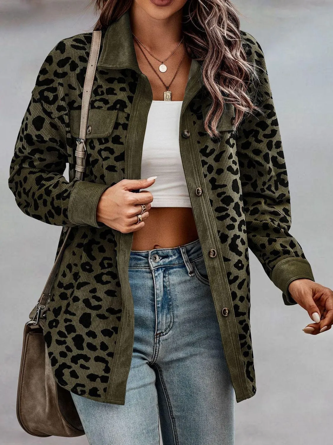 Lady's Leopard Print Buttoned Jacket