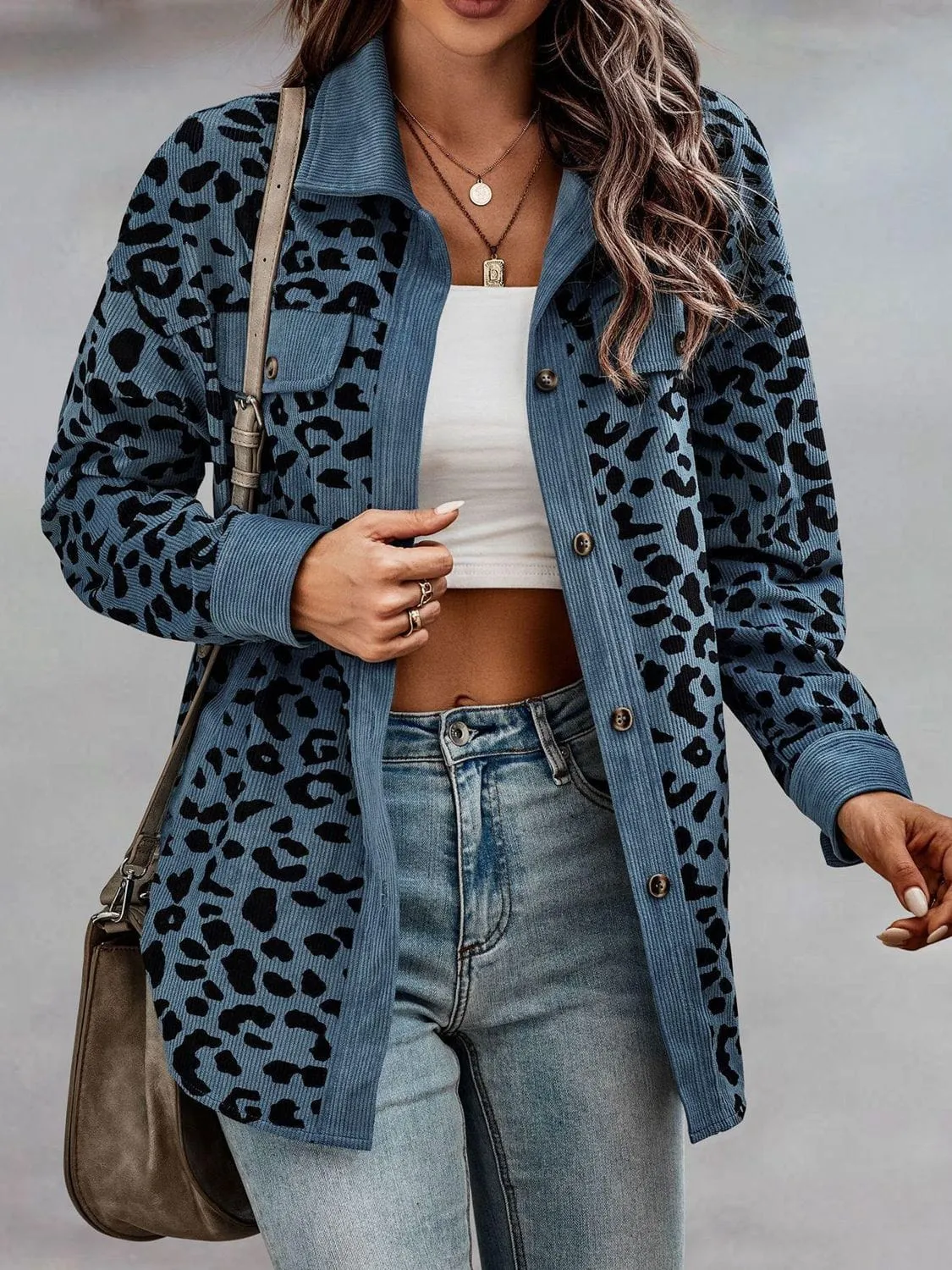 Lady's Leopard Print Buttoned Jacket