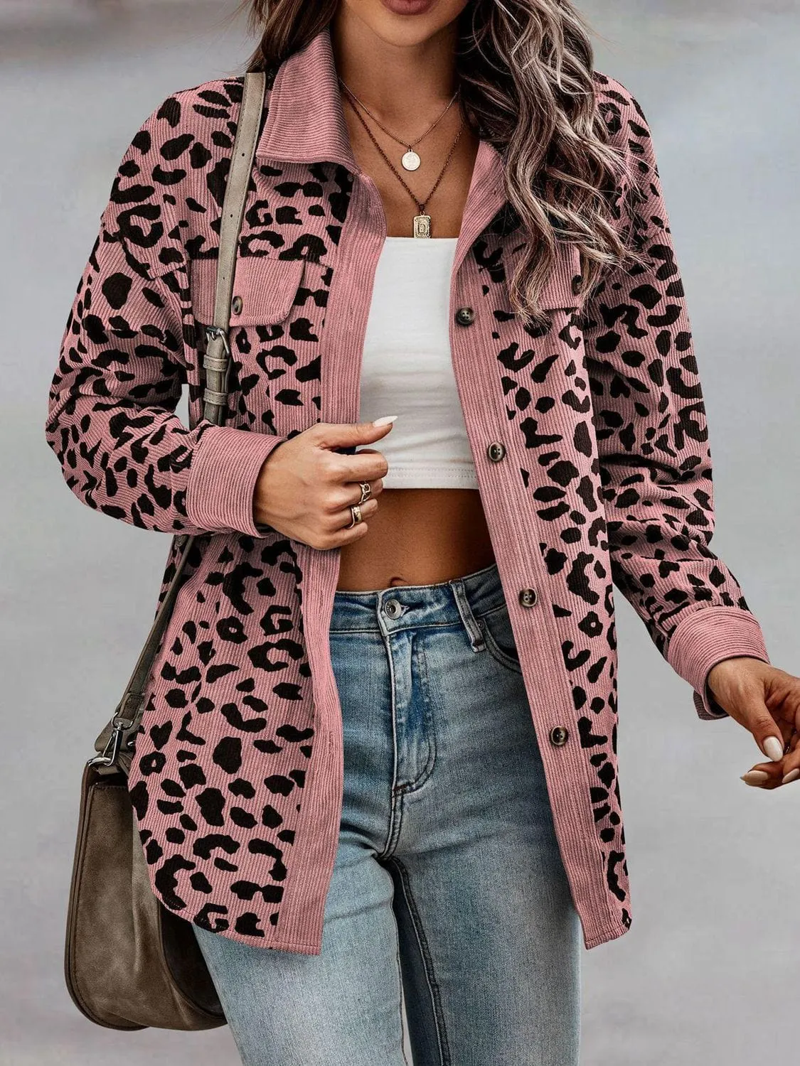 Lady's Leopard Print Buttoned Jacket