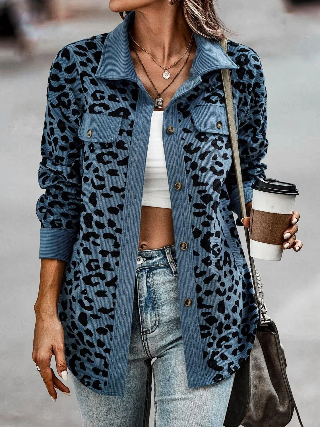 Lady's Leopard Print Buttoned Jacket