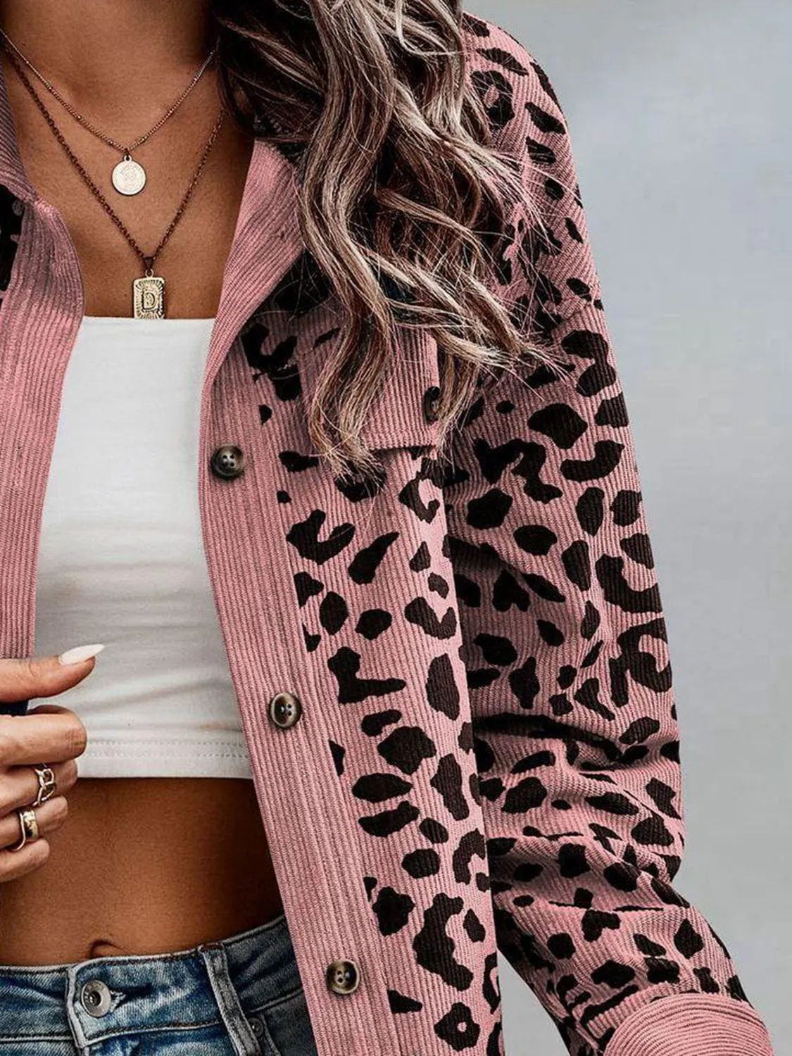 Lady's Leopard Print Buttoned Jacket