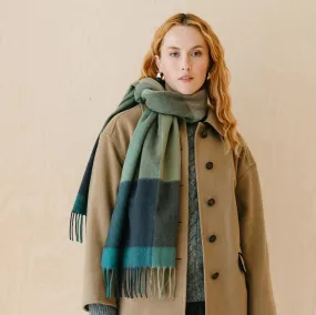 Lambswool Oversized Scarf - Green Edge Check