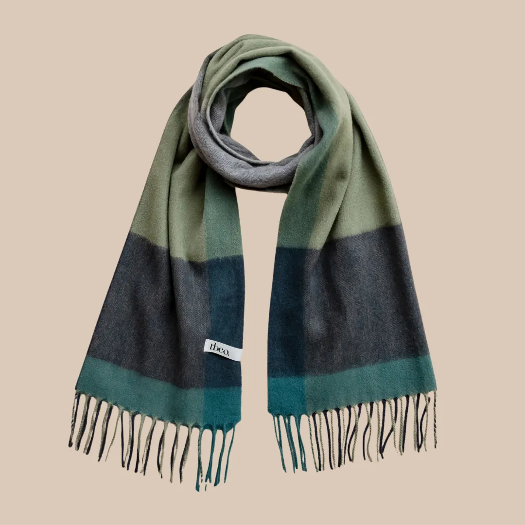 Lambswool Oversized Scarf - Green Edge Check