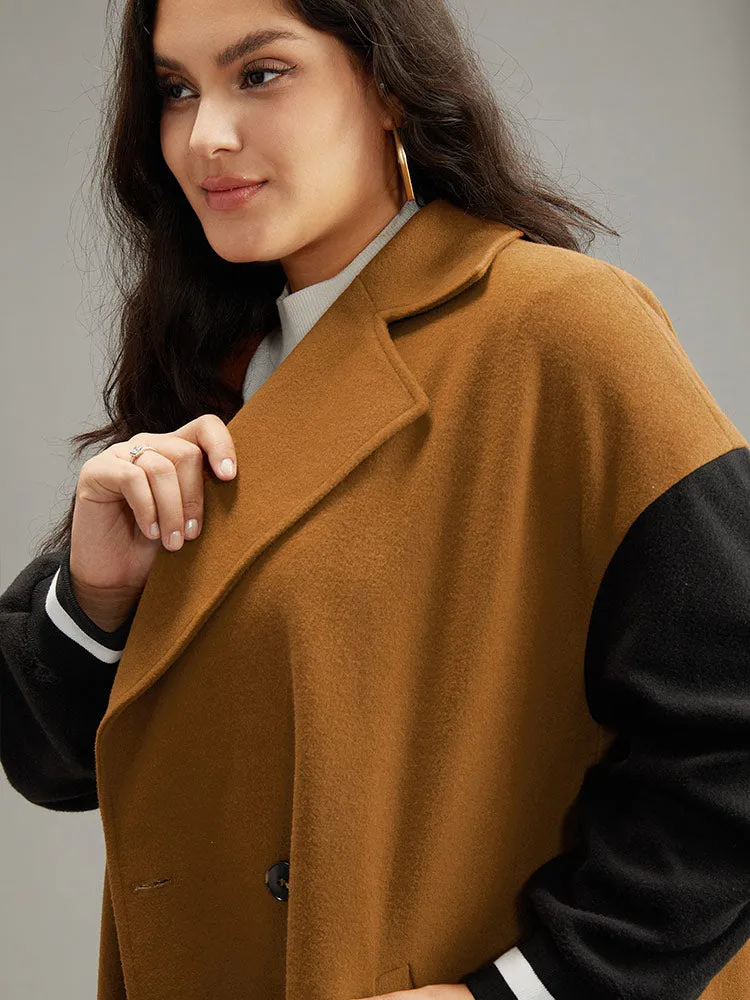 Lapel Collar Patchwork Contrast Trim Coat