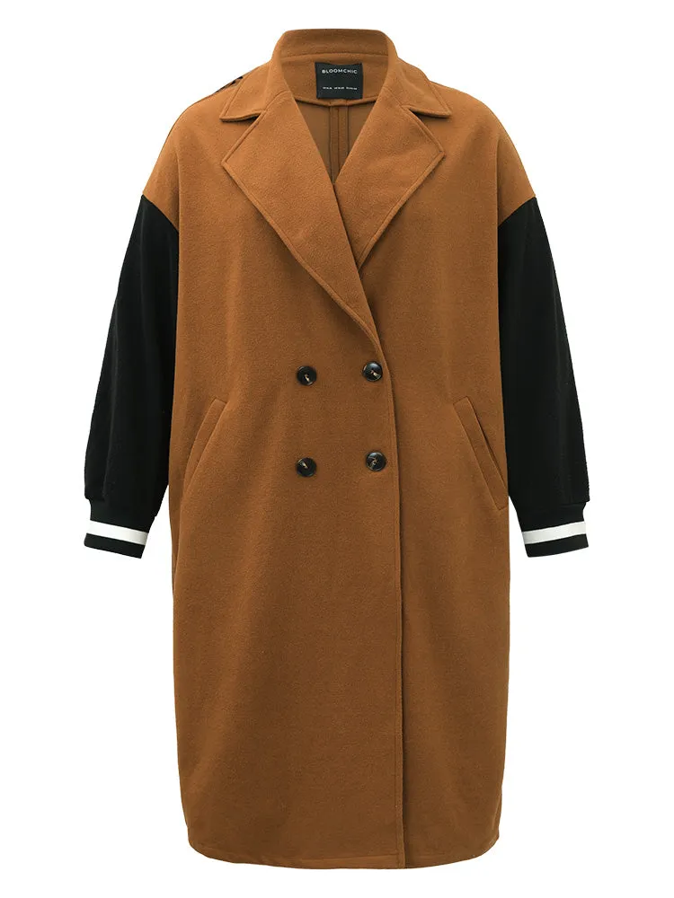 Lapel Collar Patchwork Contrast Trim Coat