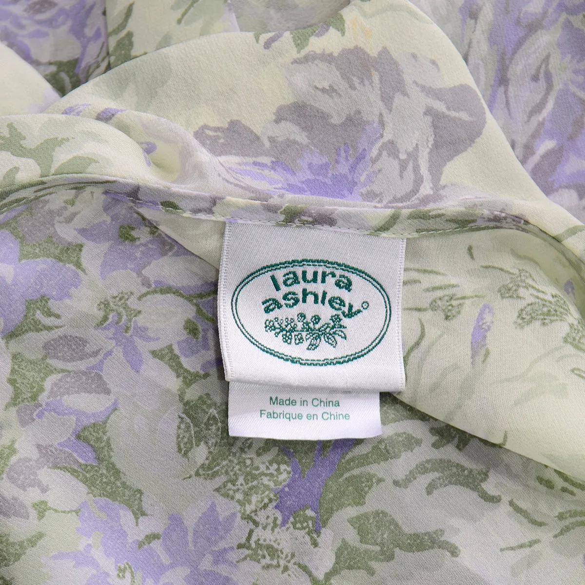 Laura Ashley Vintage Purple & Green Floral Chiffon Ruffled Blouse