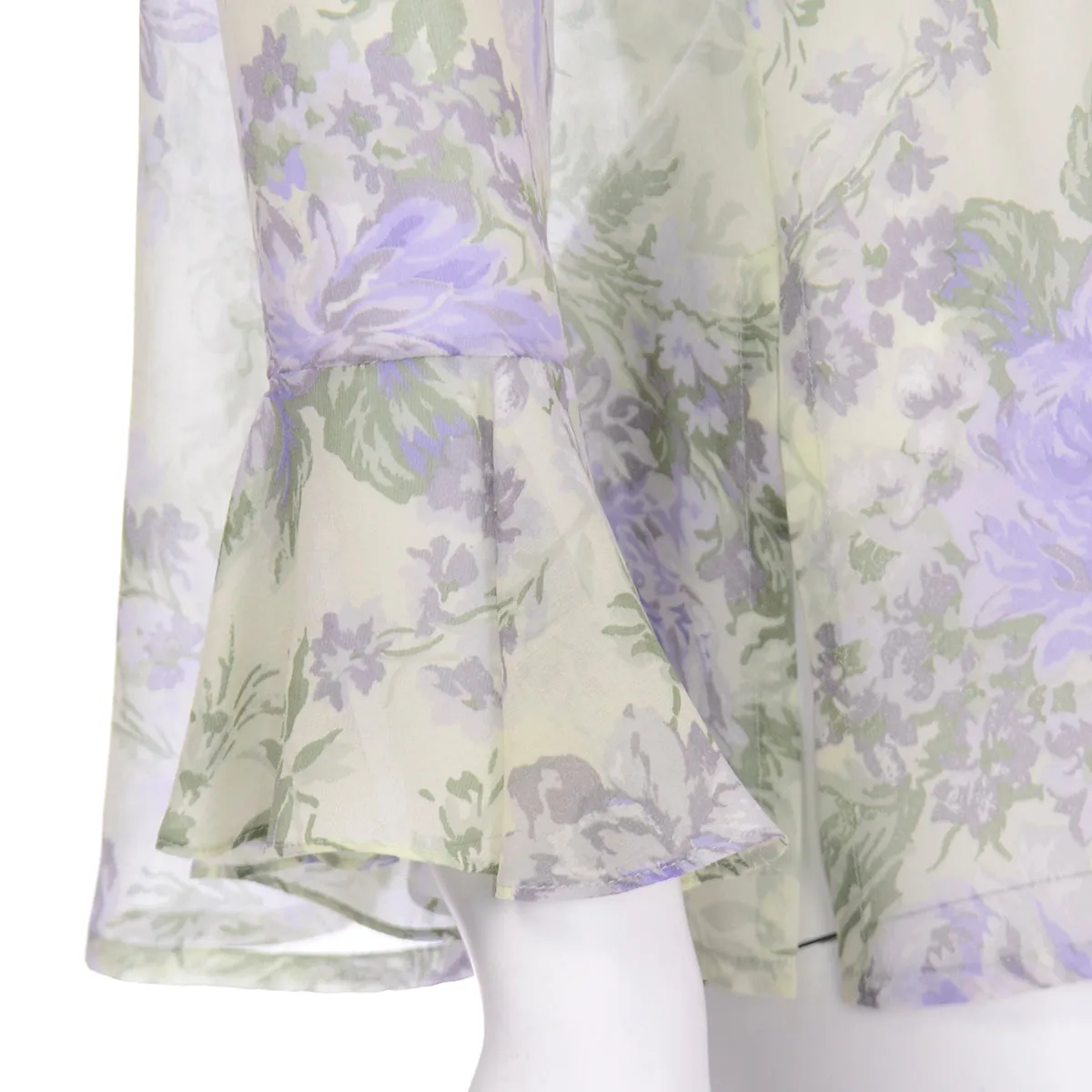 Laura Ashley Vintage Purple & Green Floral Chiffon Ruffled Blouse