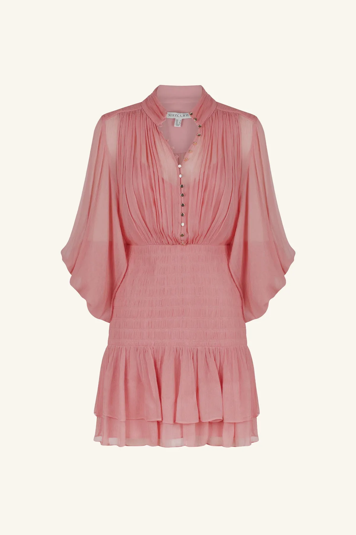 LAUREN BUTTON UP RUCHED MINI DRESS - BLUSH