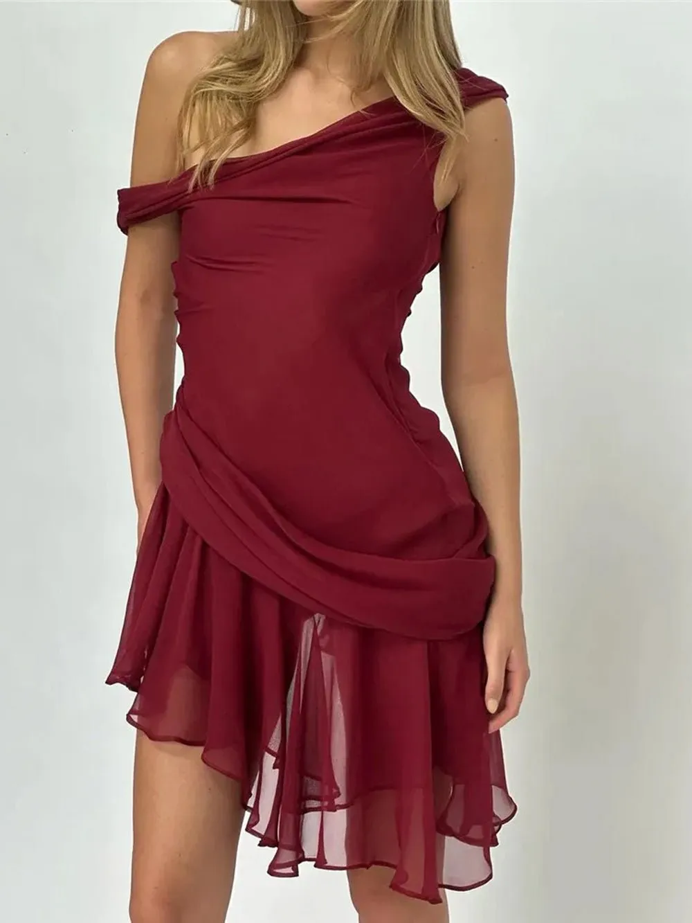 Lauren Chiffon Mesh Backless Mini Dress