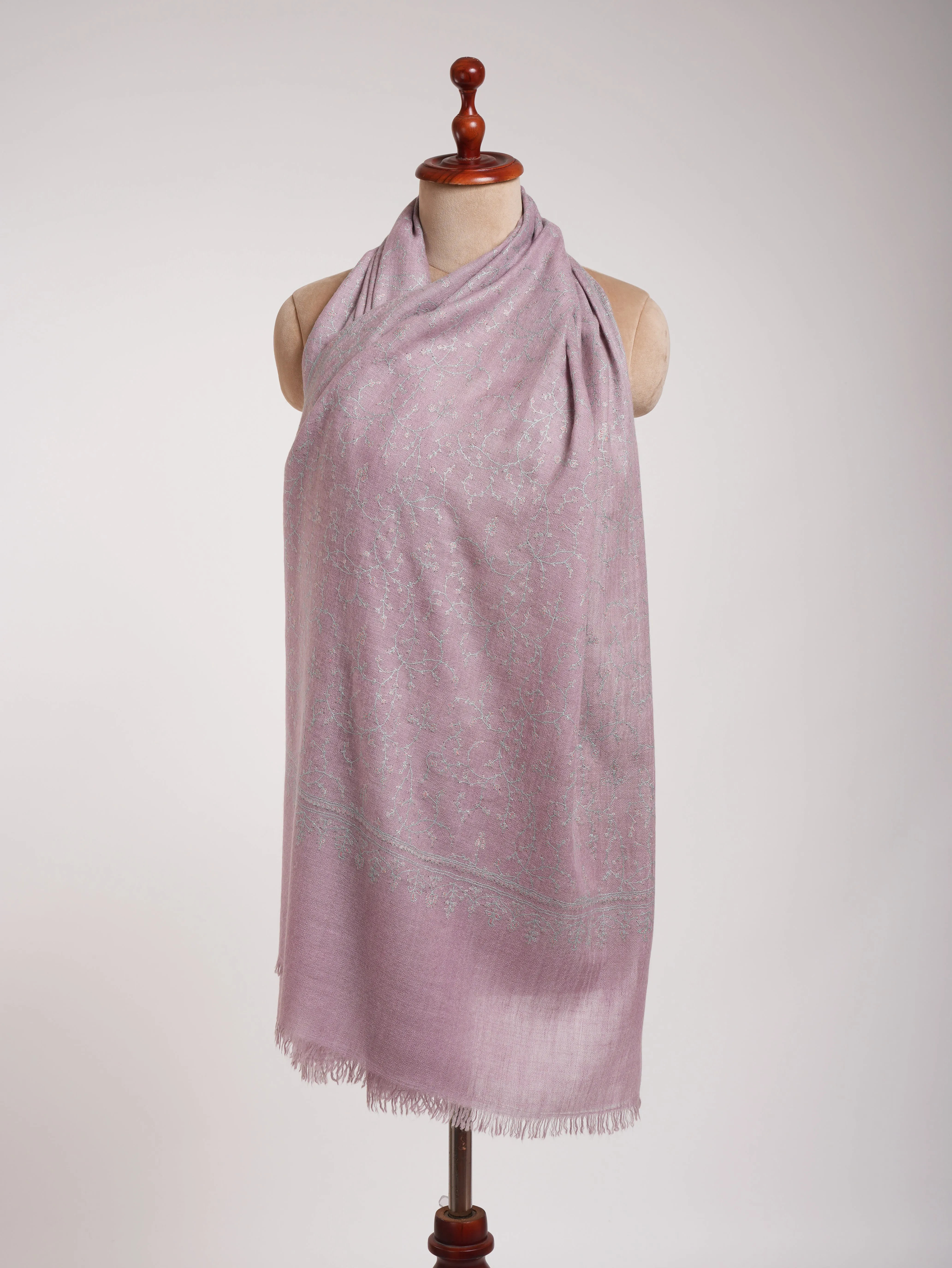 Lavender Color Sozni Embroidered Cashmere Pashmina Scarf