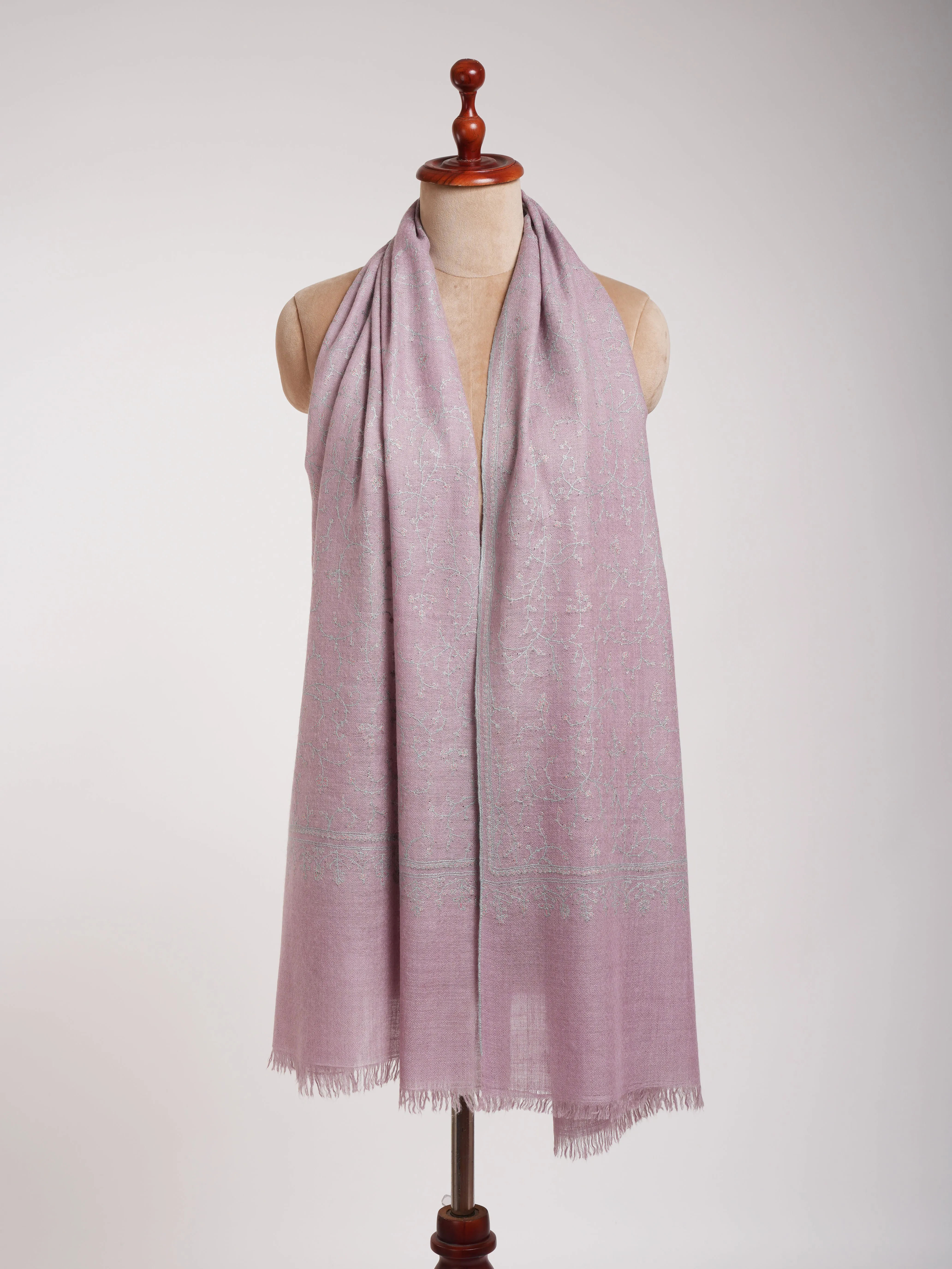 Lavender Color Sozni Embroidered Cashmere Pashmina Scarf