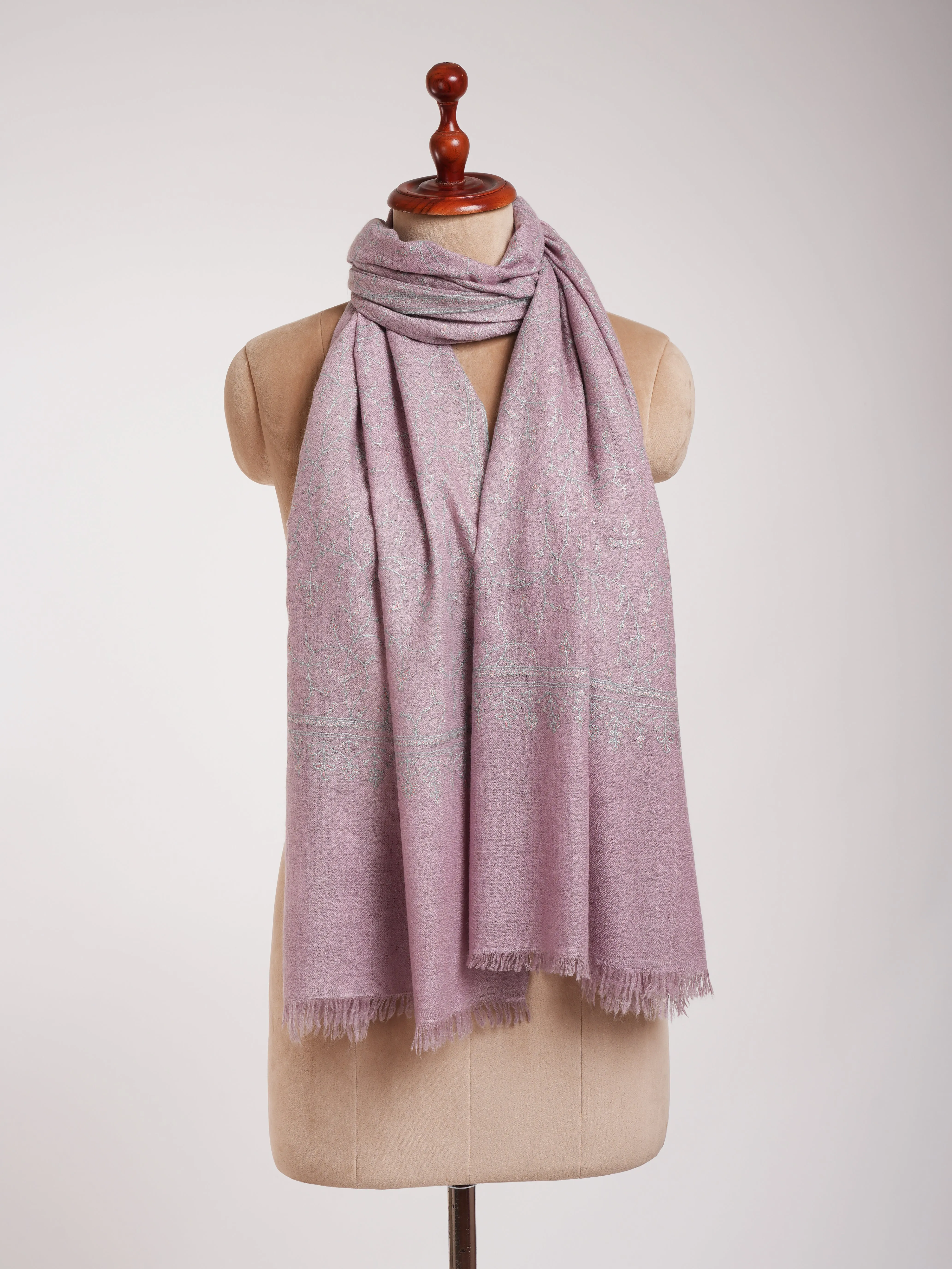 Lavender Color Sozni Embroidered Cashmere Pashmina Scarf