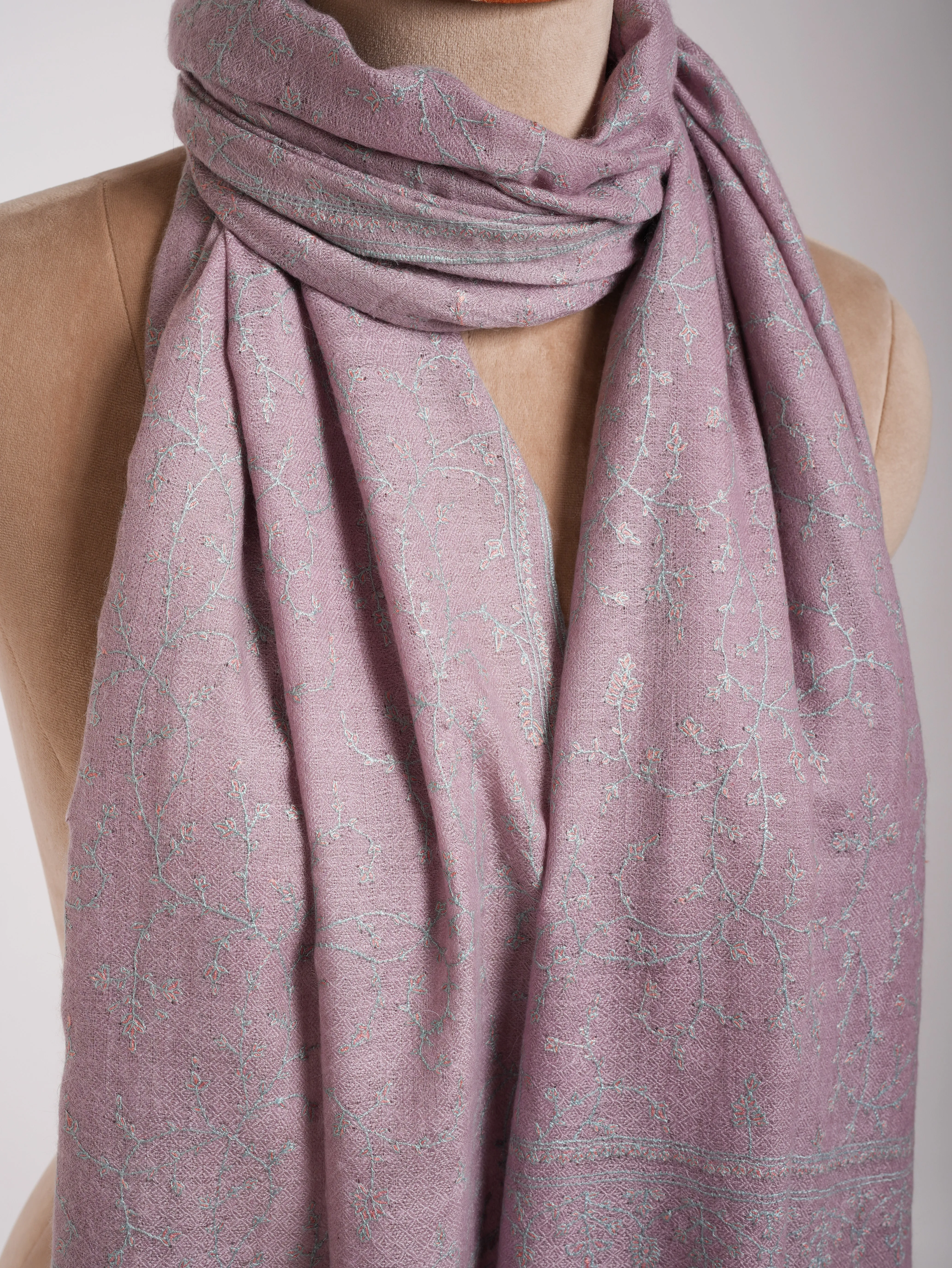 Lavender Color Sozni Embroidered Cashmere Pashmina Scarf