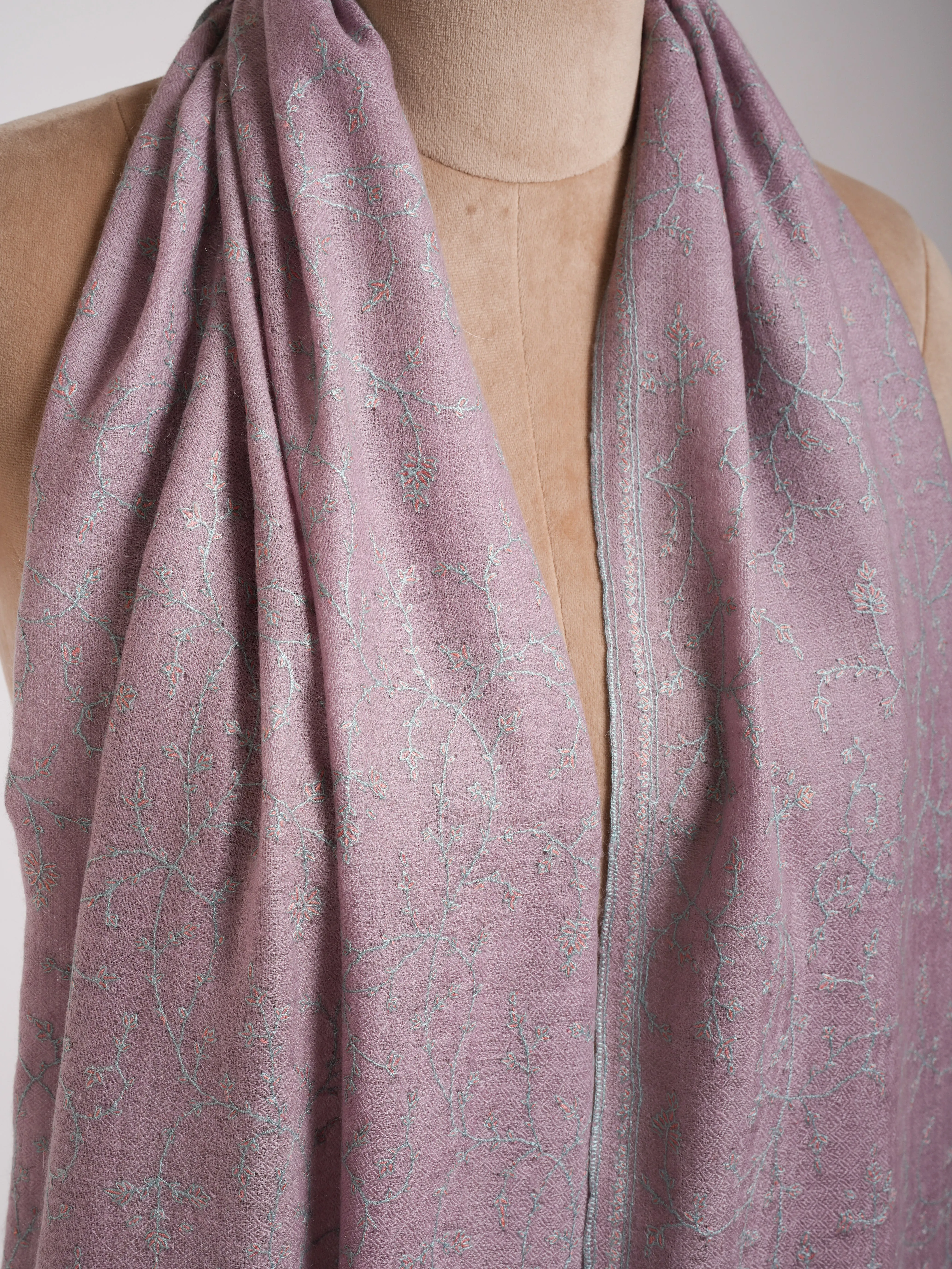 Lavender Color Sozni Embroidered Cashmere Pashmina Scarf