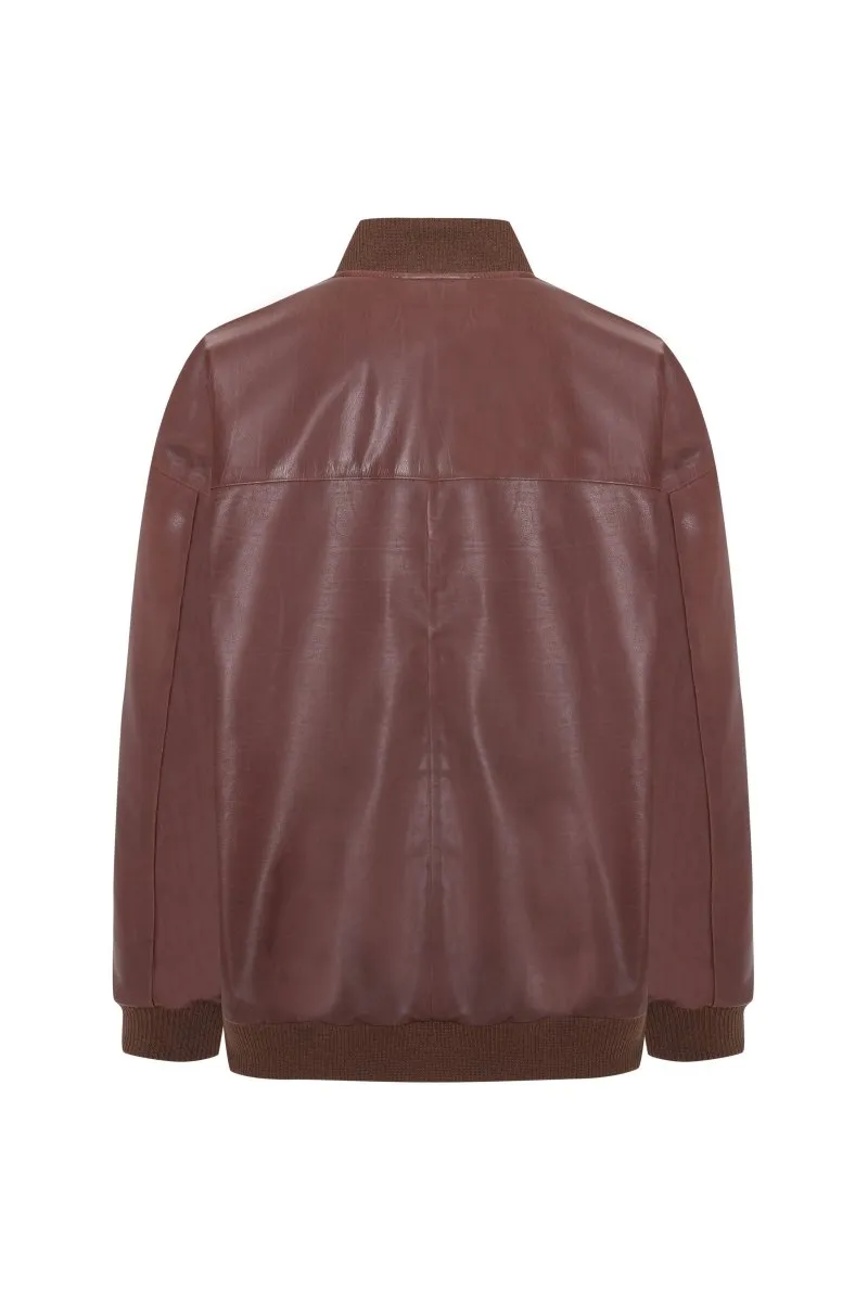 Lea Women's Oversize Bomber Leather Jacket - Cognac