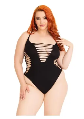 Leg Avenue Seamless Shredded Racer Back Thong Bodysuit - 1x-2x