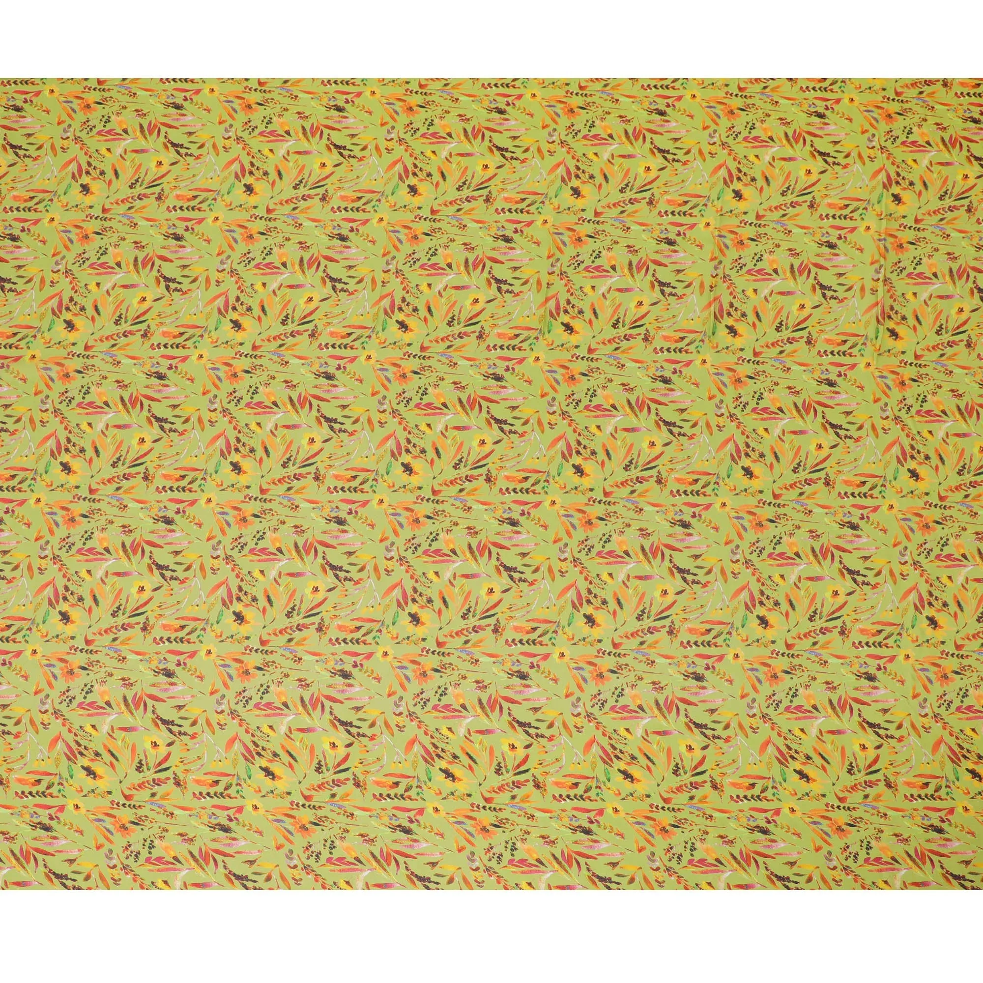 Lemon Yellow Synthetic Chiffon Fabric with Vivid Autumn Leaf Print, 140 cm Wide-D19116