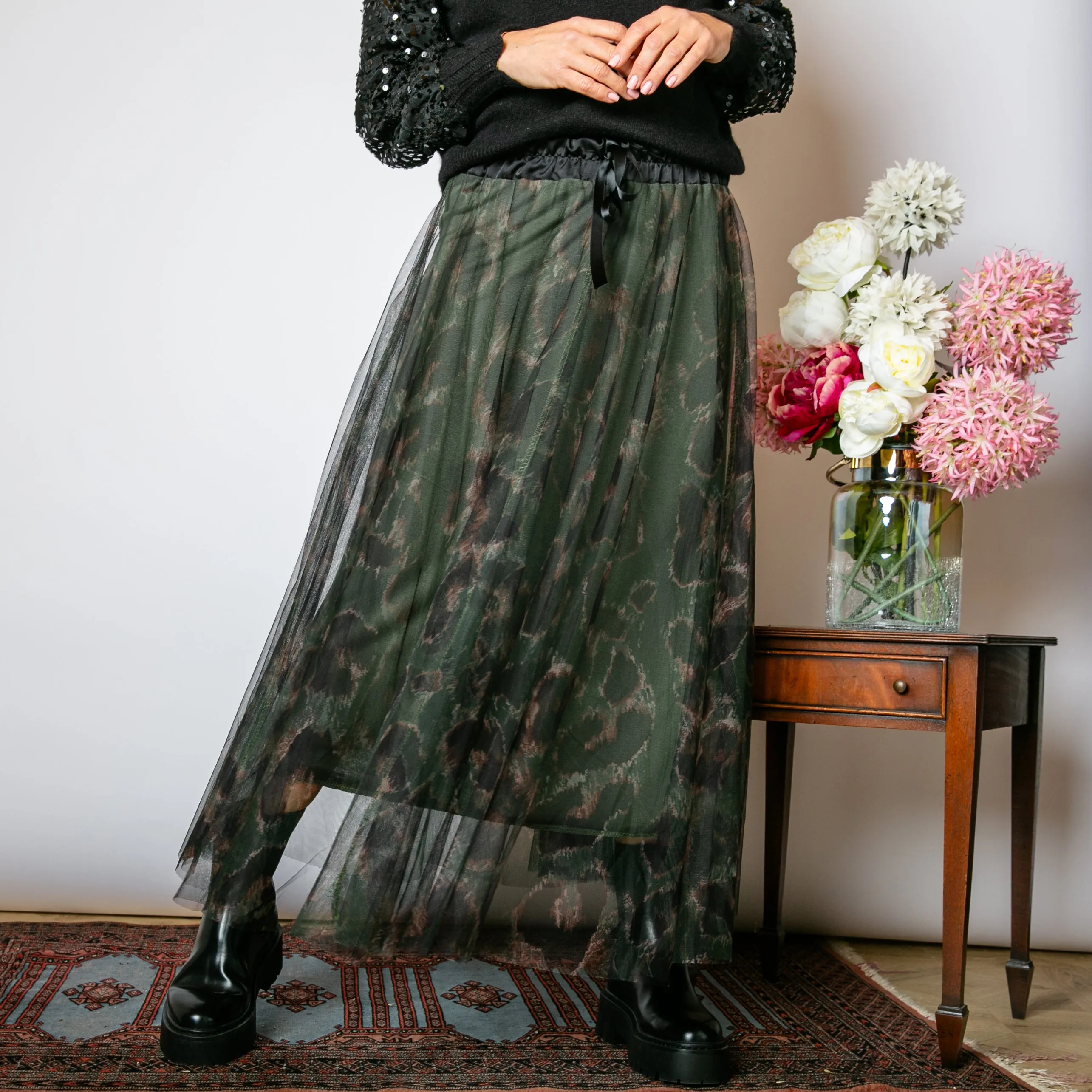 Leopard Chiffon Layer Skirt