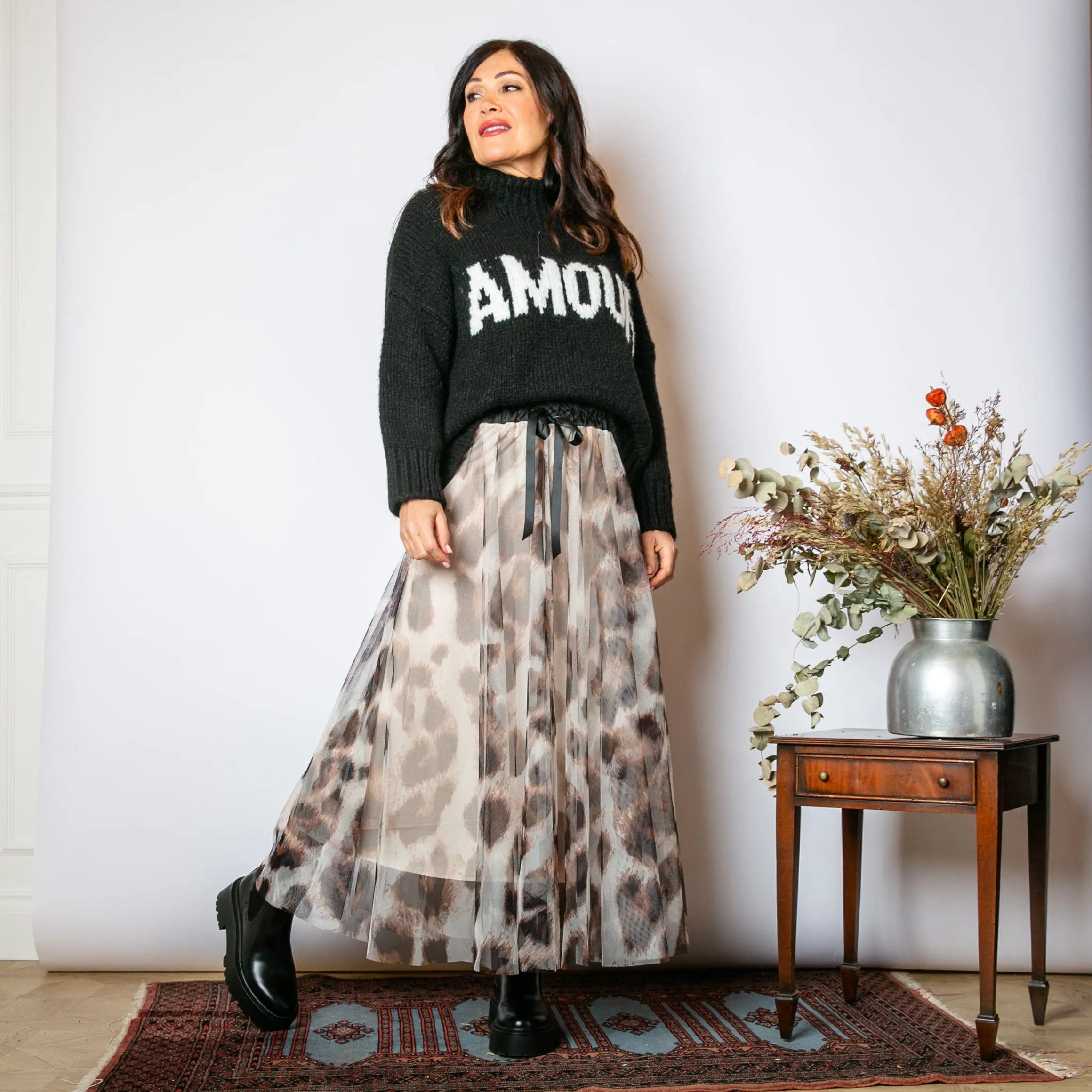 Leopard Chiffon Layer Skirt