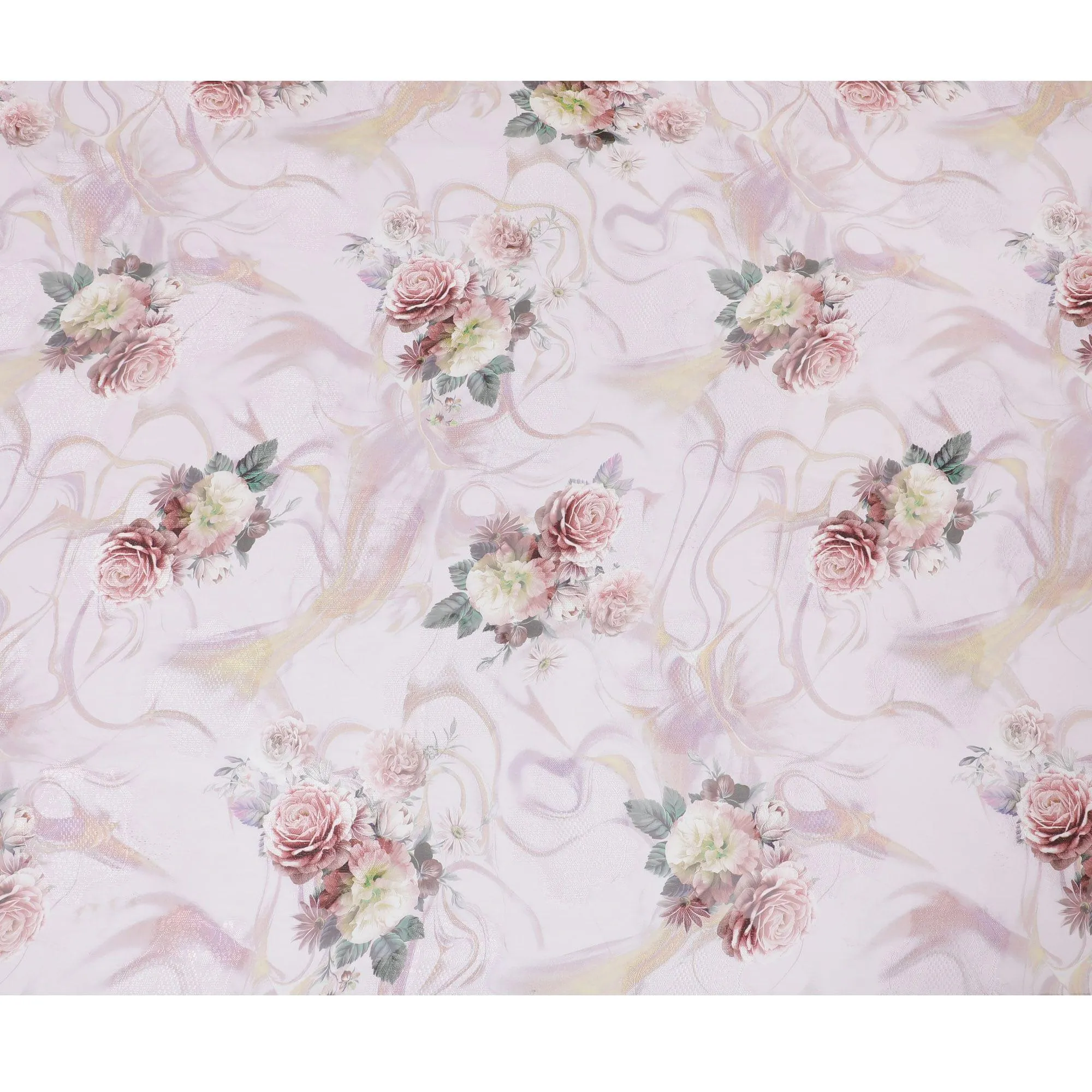 Light pink synthetic chiffon fabric with same tone jacquard having multicolor print in floral design-D15823