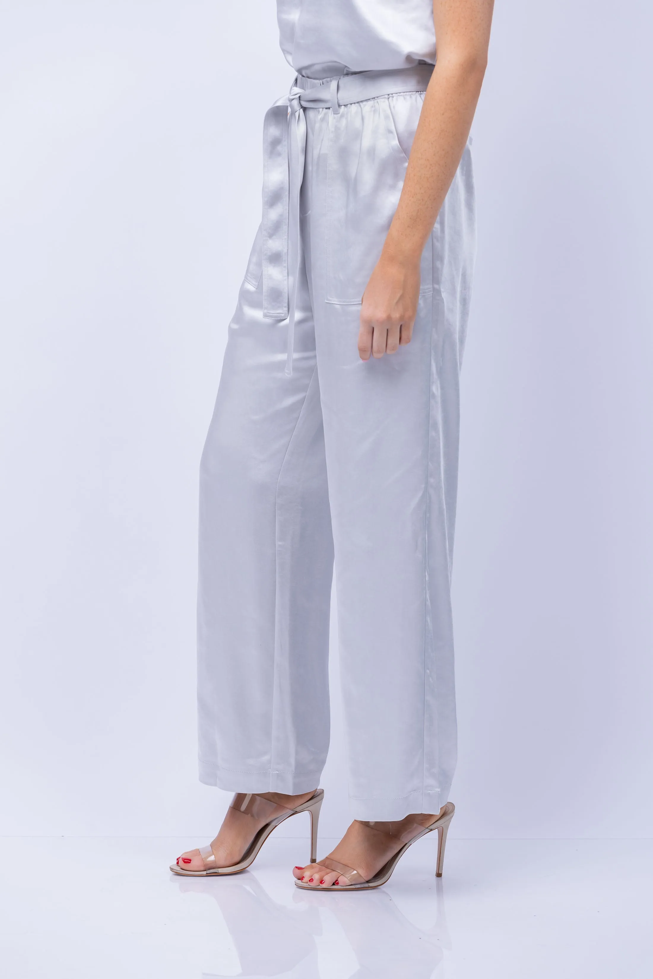 Lilla P Satin Cargo Pant in Platinum