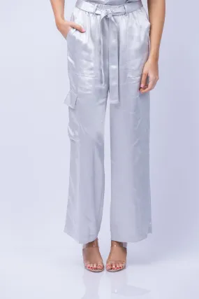 Lilla P Satin Cargo Pant in Platinum