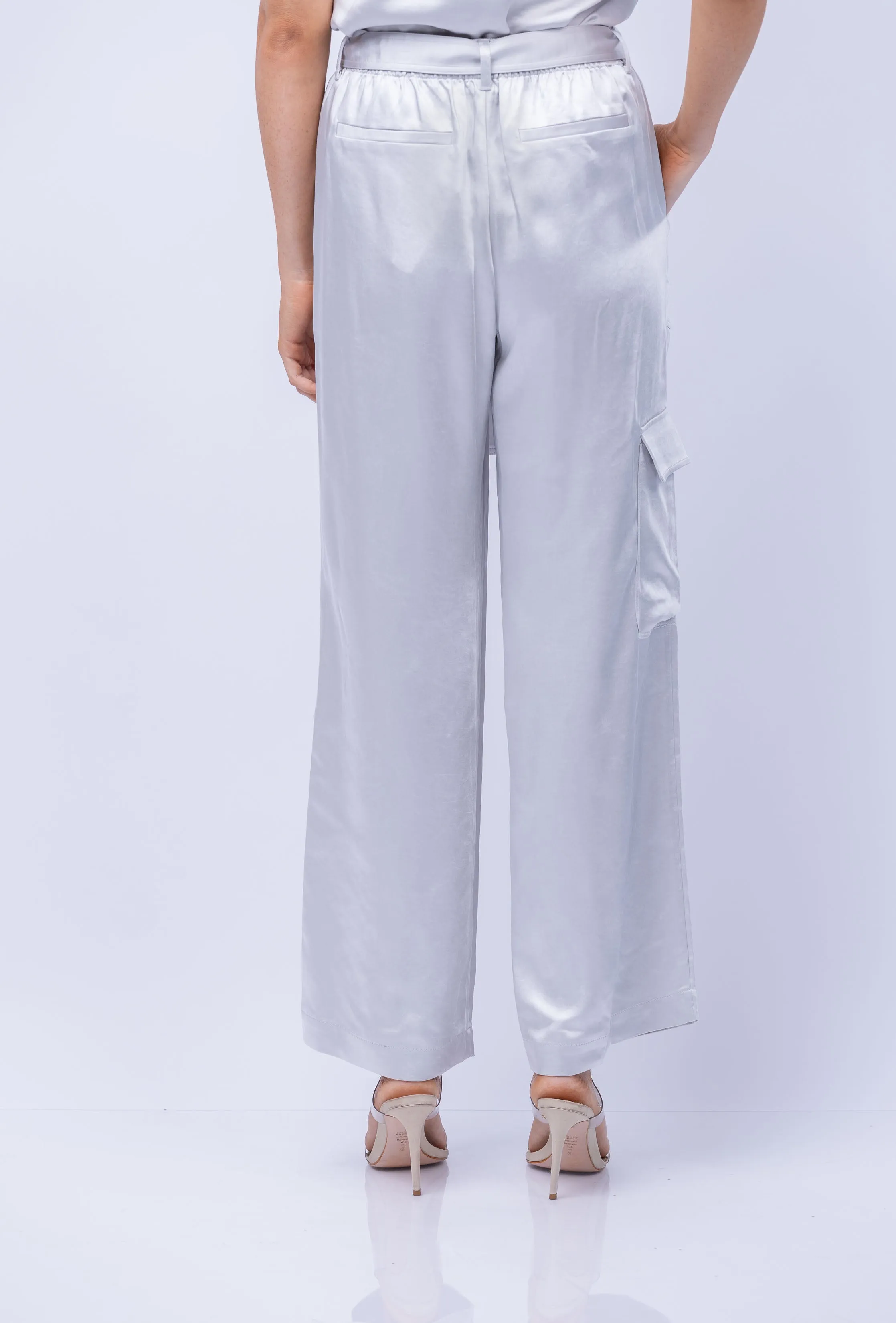 Lilla P Satin Cargo Pant in Platinum