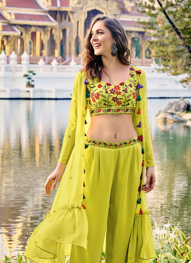 Lime Green Multi Embroidered Jacket Style Co-Ord Set