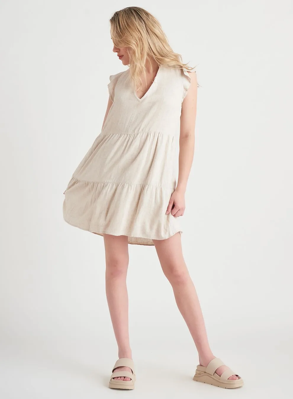 Linen Babydoll Mini Dress