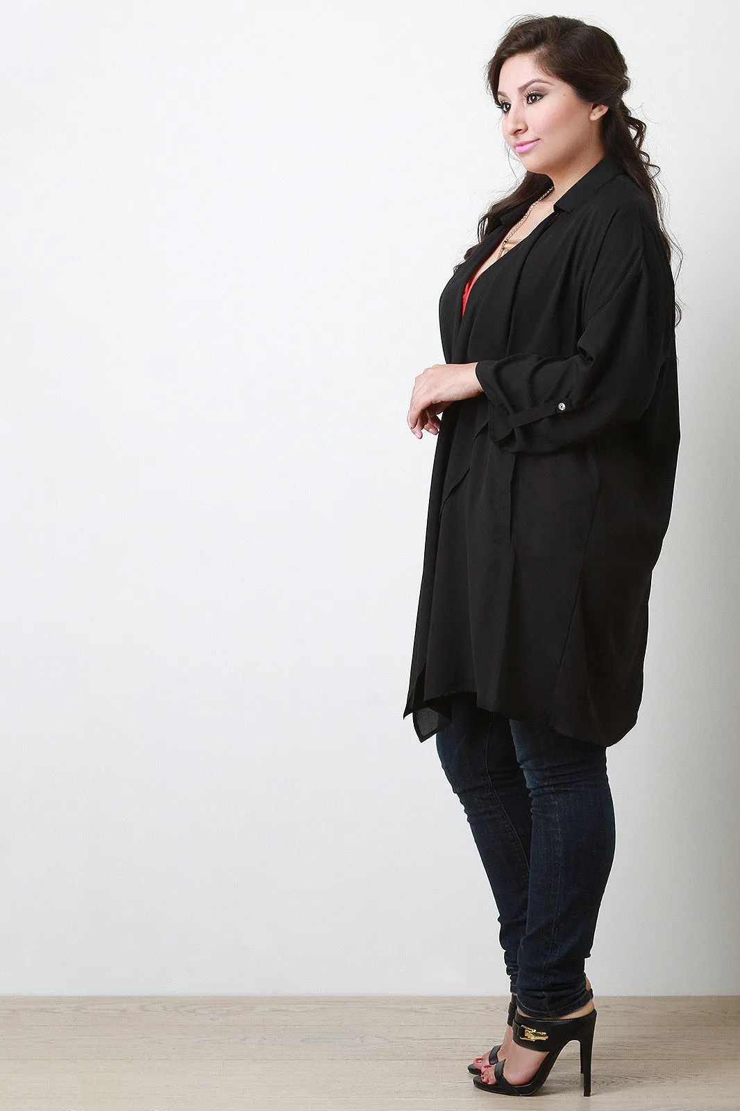 Longline Quarter Sleeve Chiffon Cardigan