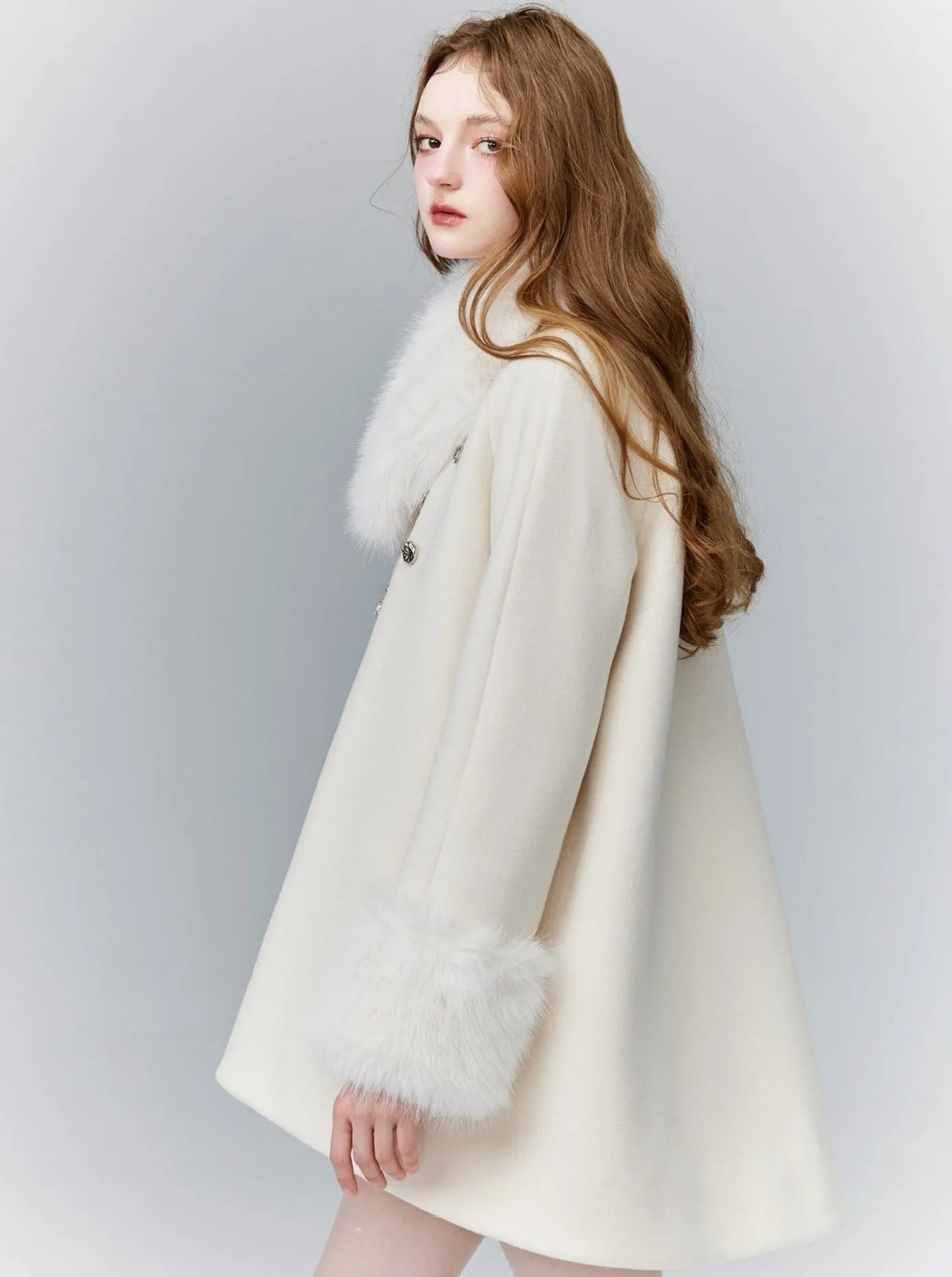 Luxe Faux Fur Trim Coat - Elegant Winter Jacket in Ivory and Black