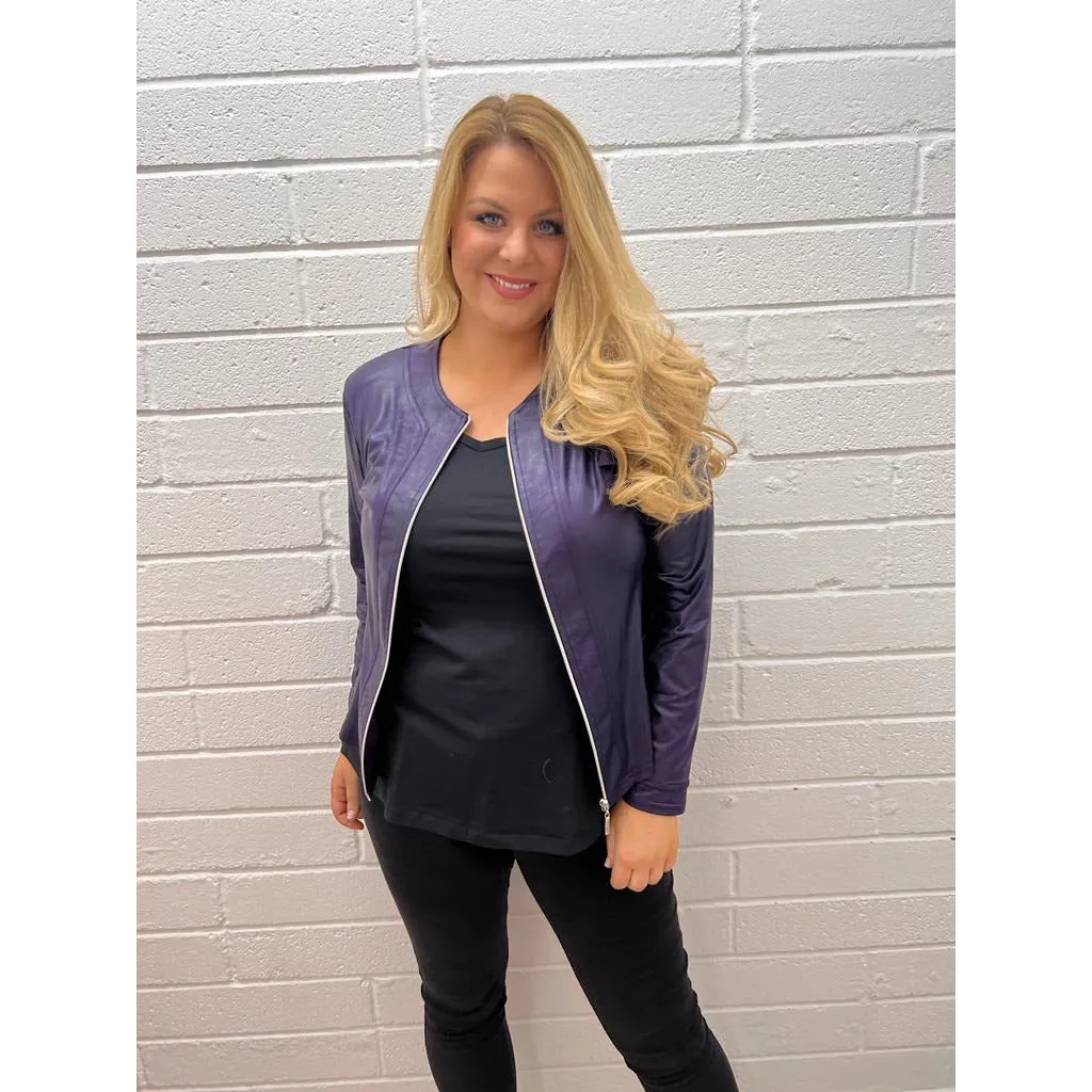 Magna Leather Look Jacket in Purple