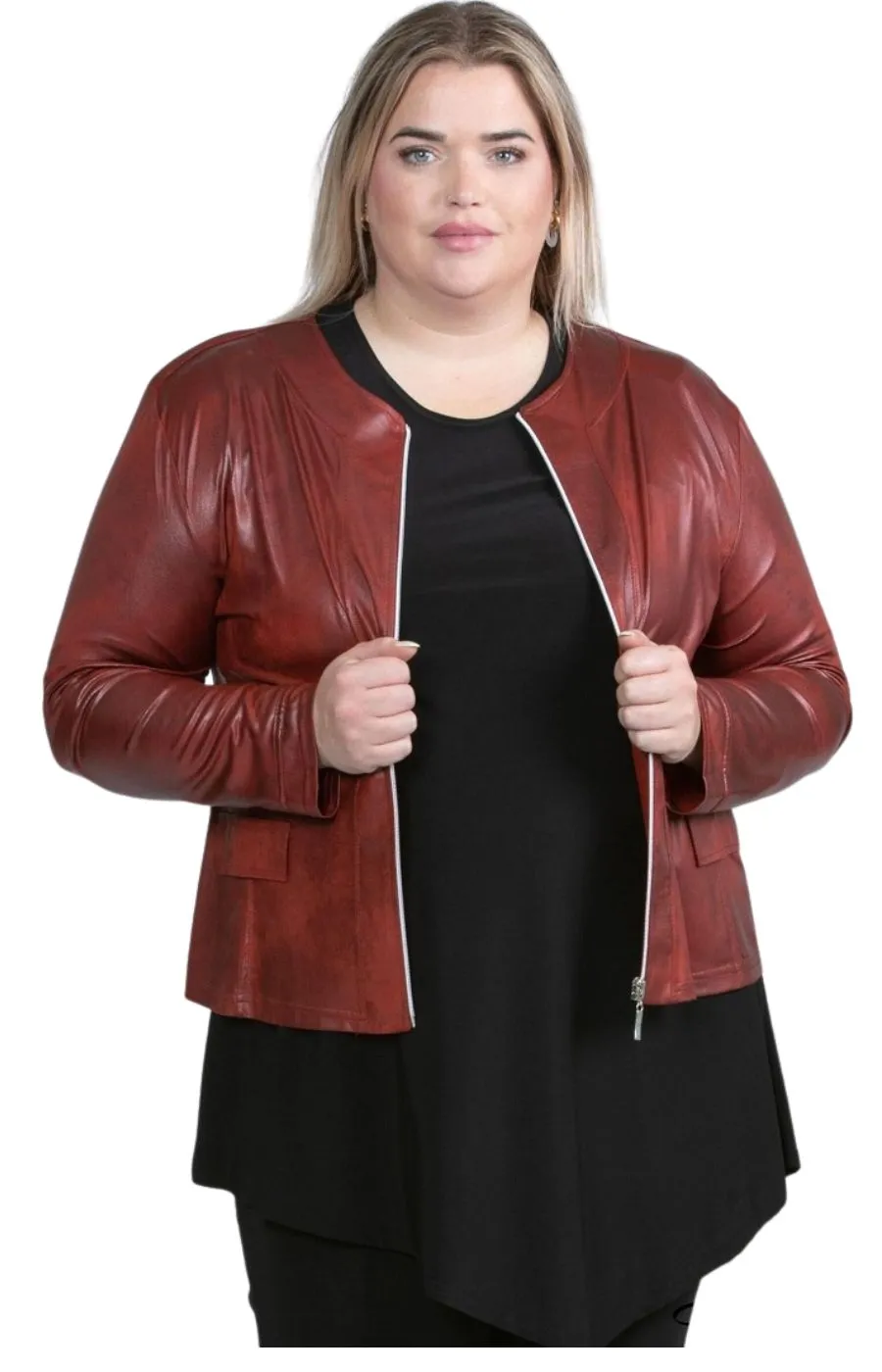 Magna Leather Look Jacket in Rust