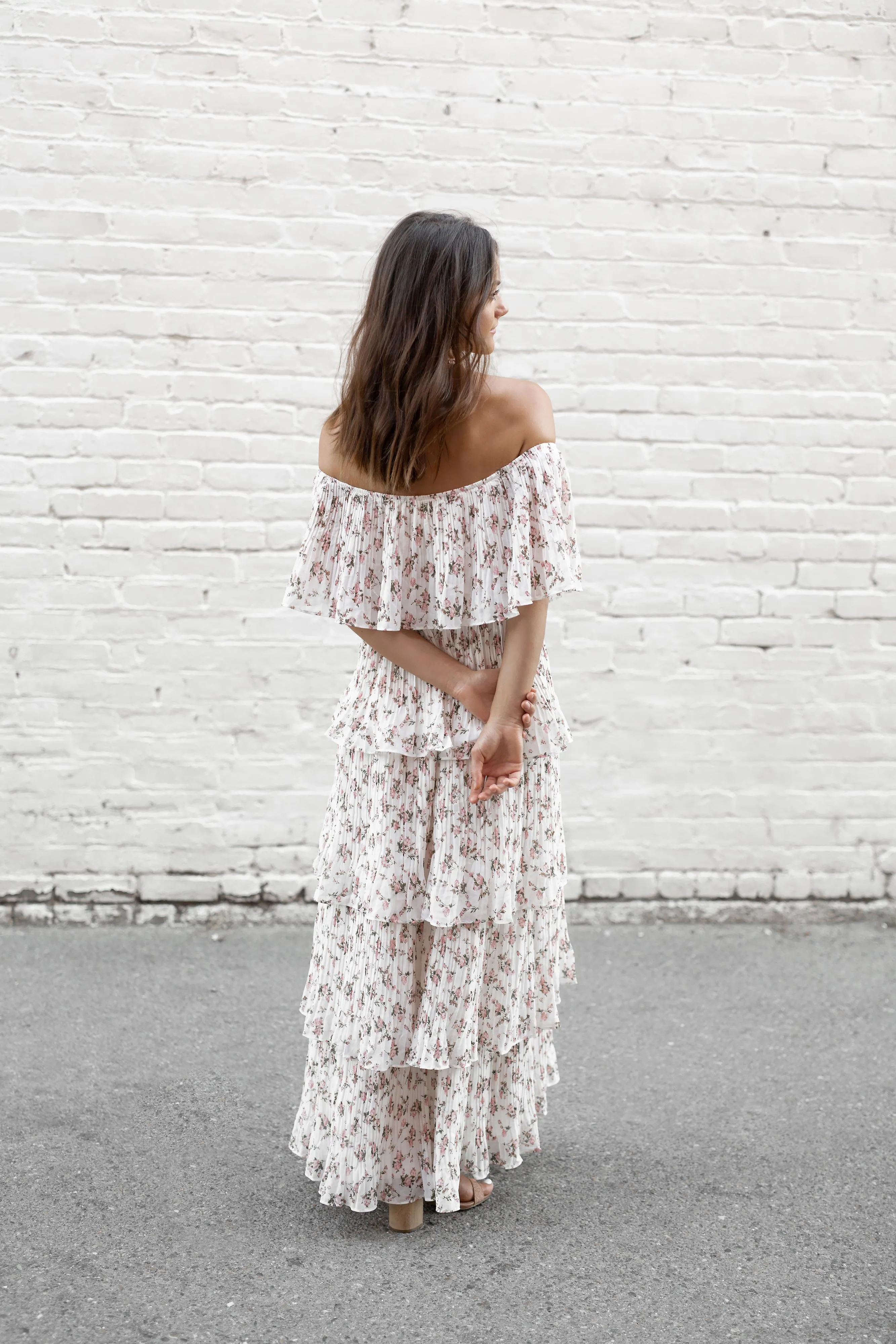 Magnolia floral pleated maxi