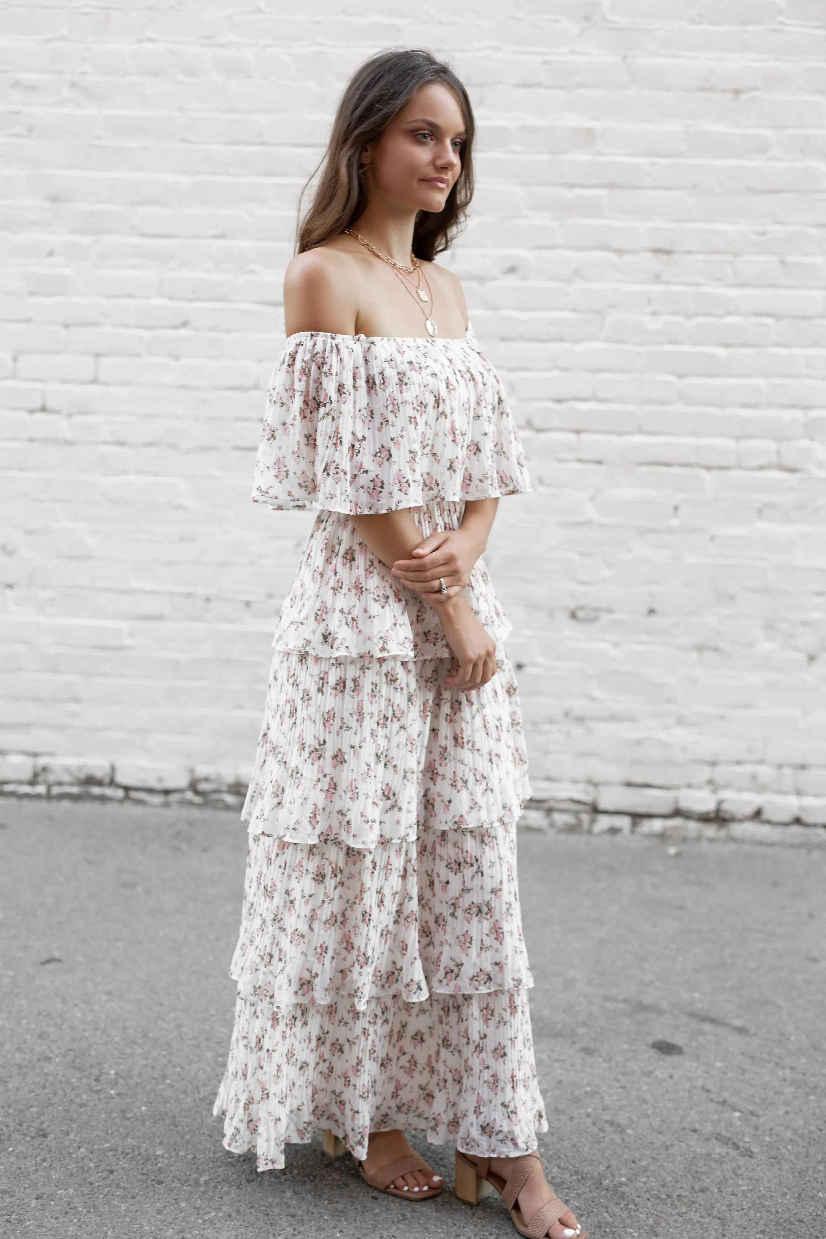 Magnolia floral pleated maxi