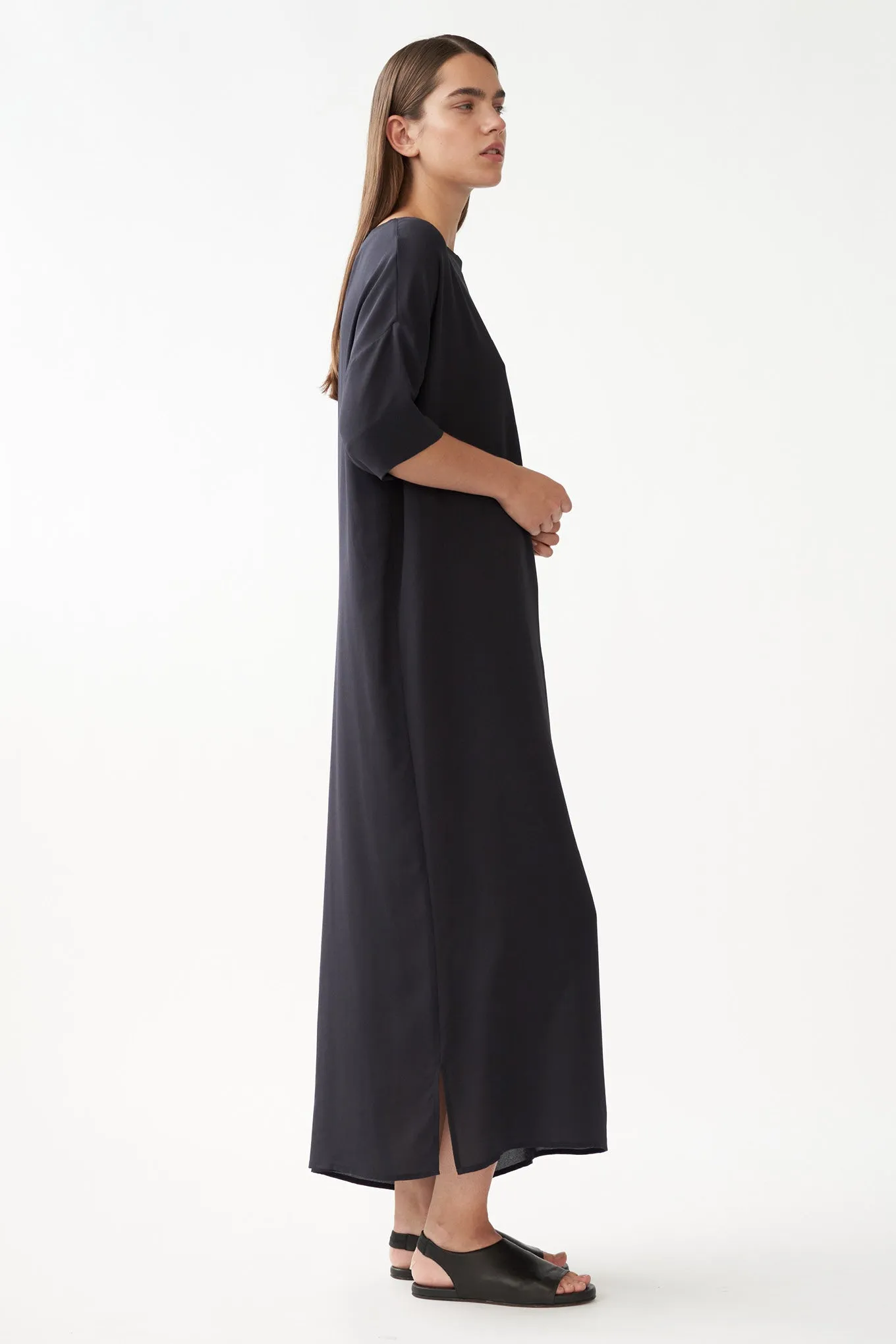 MAIA LONG DRESS - DARK NAVY - SILK GEORGETTE