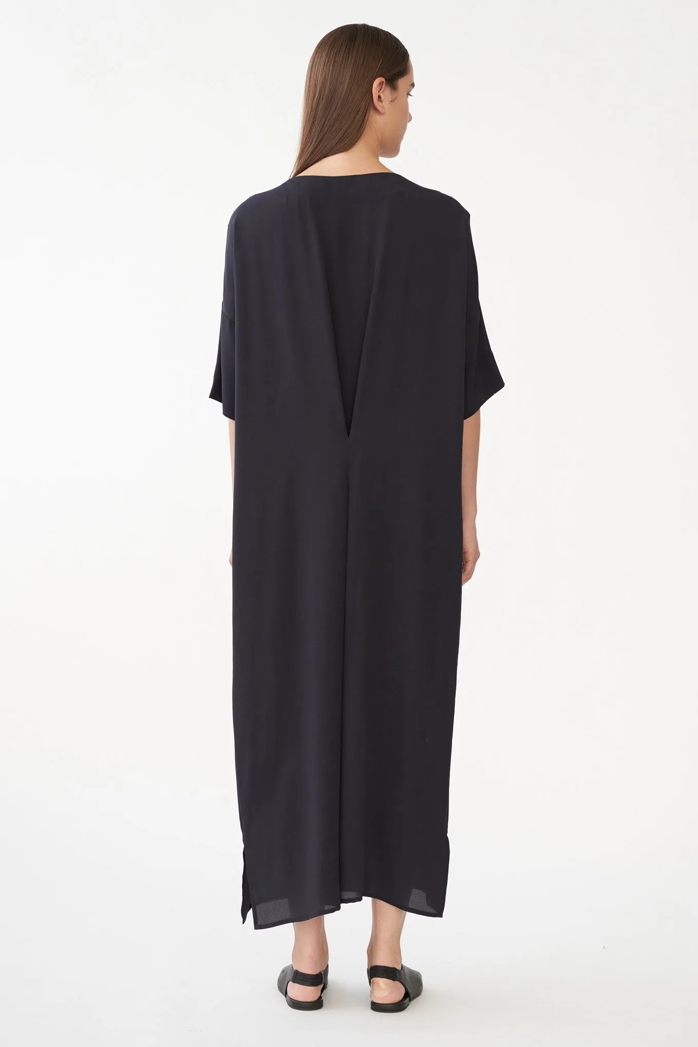 MAIA LONG DRESS - DARK NAVY - SILK GEORGETTE