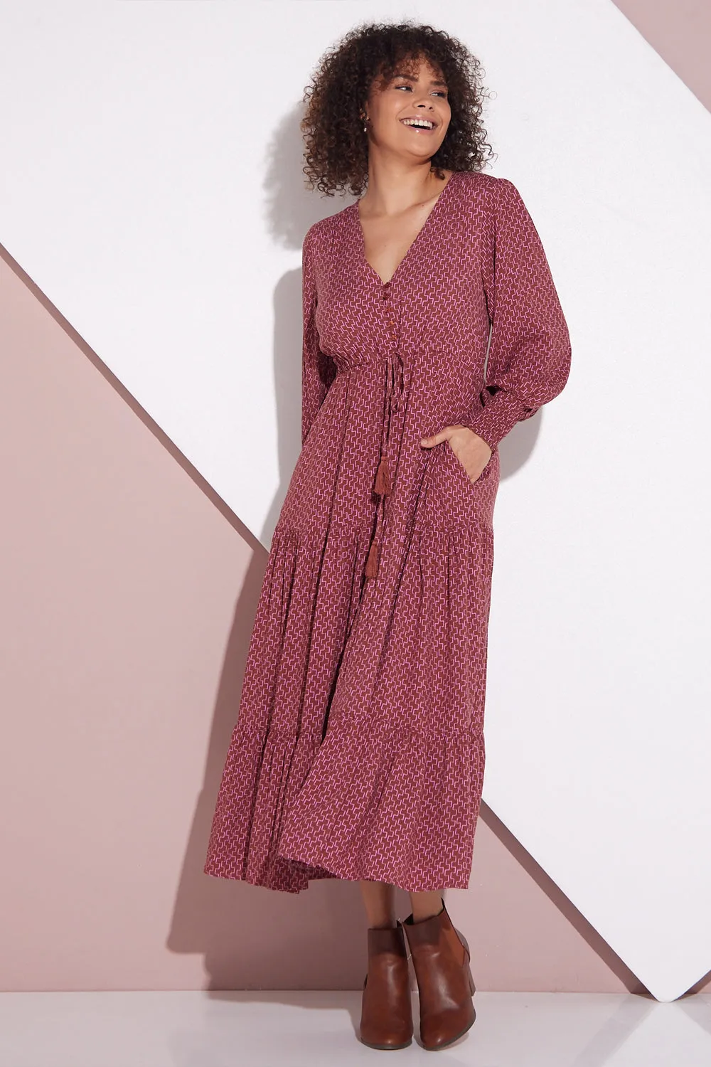 Makena Long Sleeve Maxi - Rose Cocoa