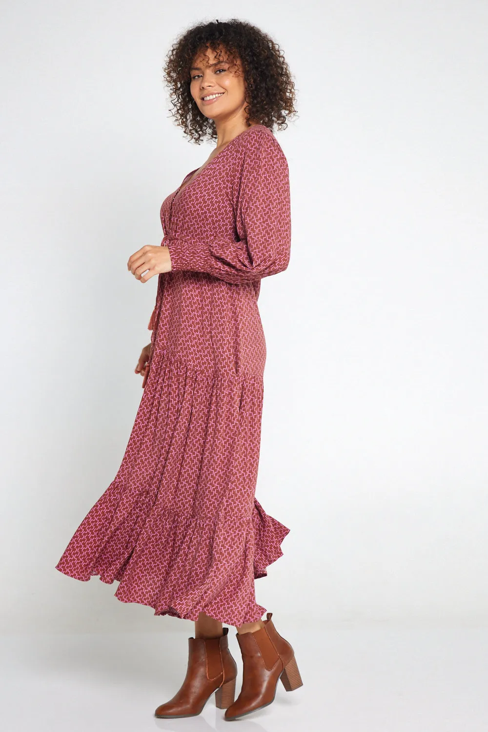 Makena Long Sleeve Maxi - Rose Cocoa