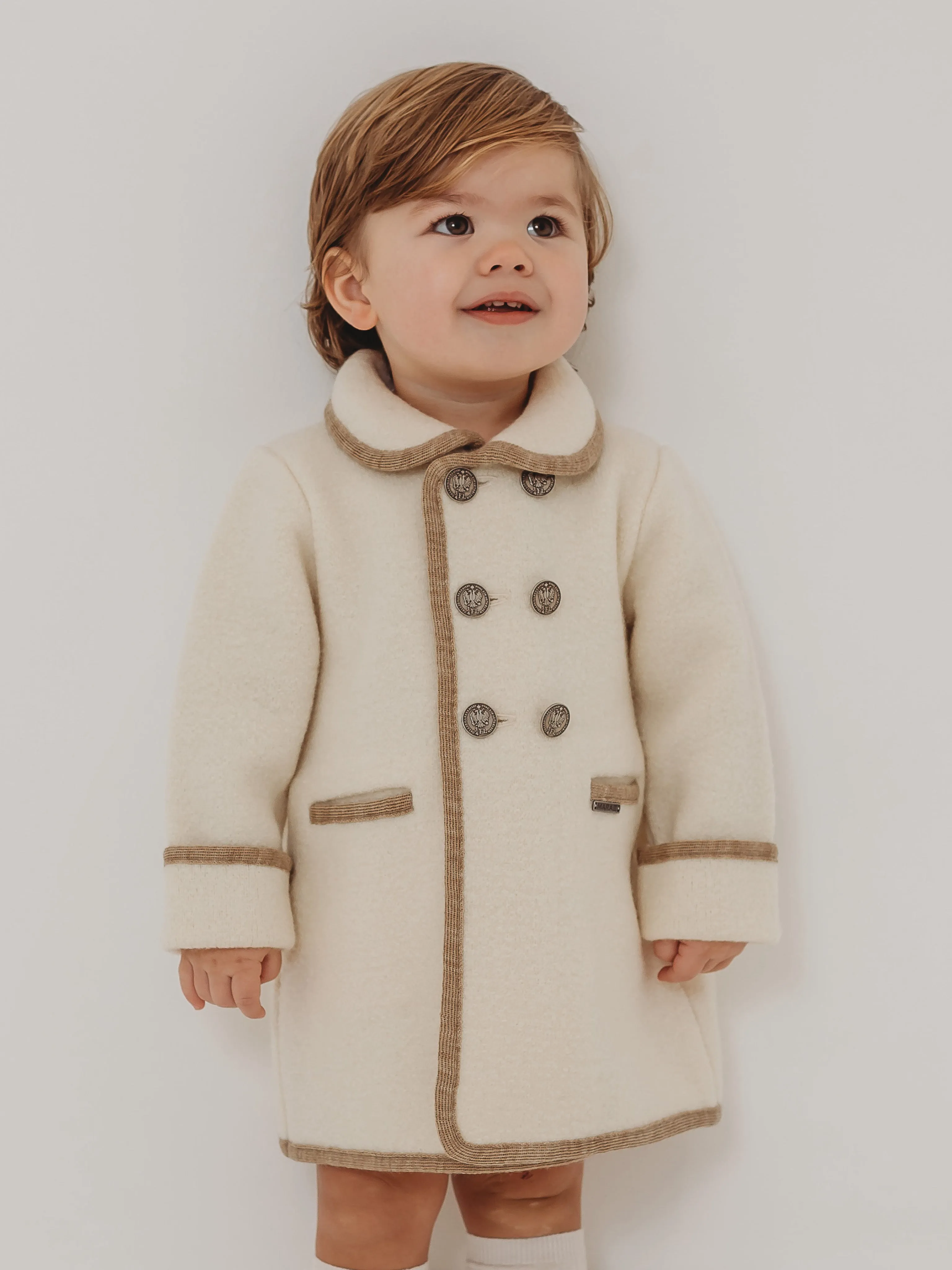 Marae Ivory & Beige Merino Wool Traditional Coat