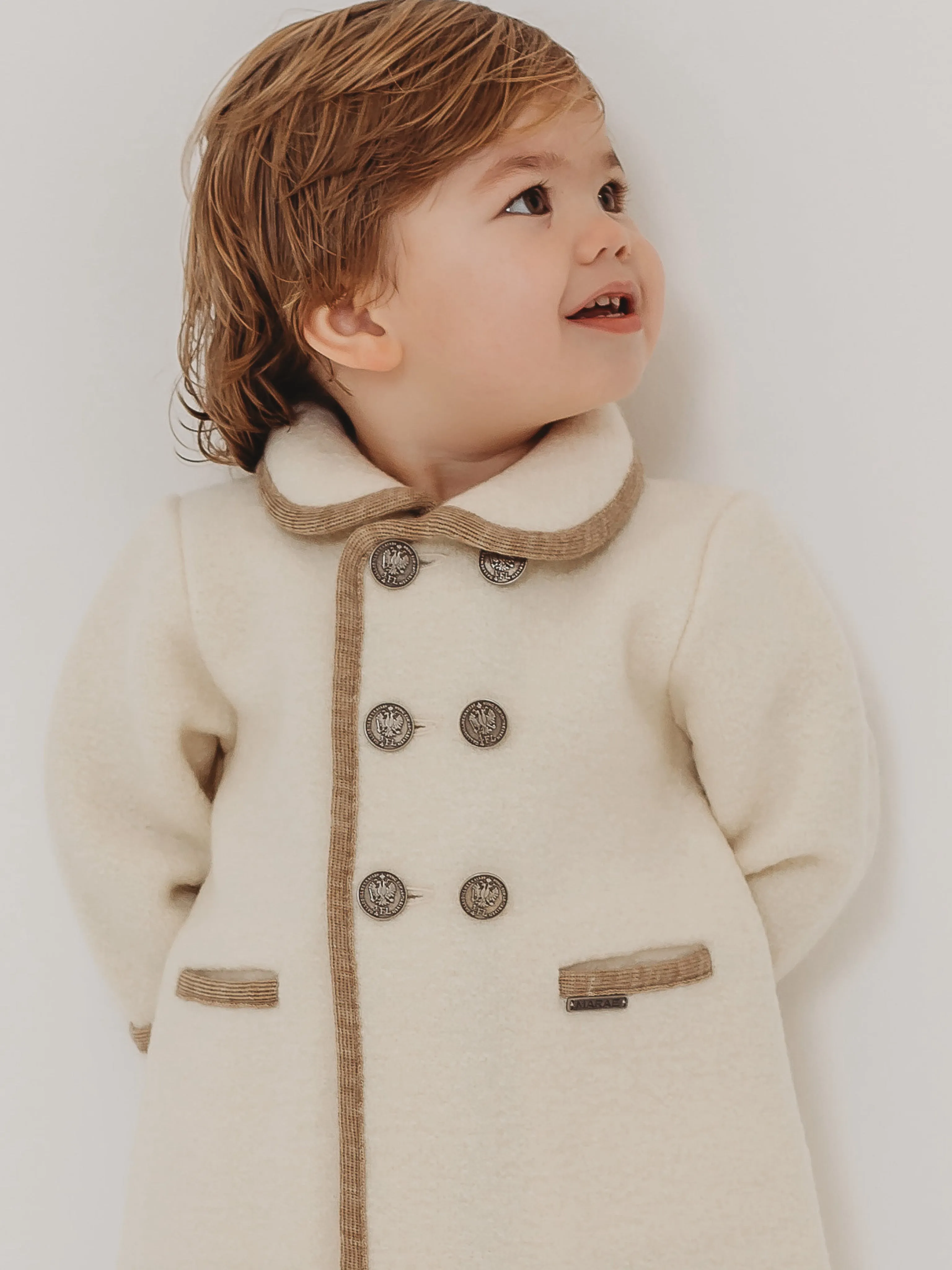 Marae Ivory & Beige Merino Wool Traditional Coat