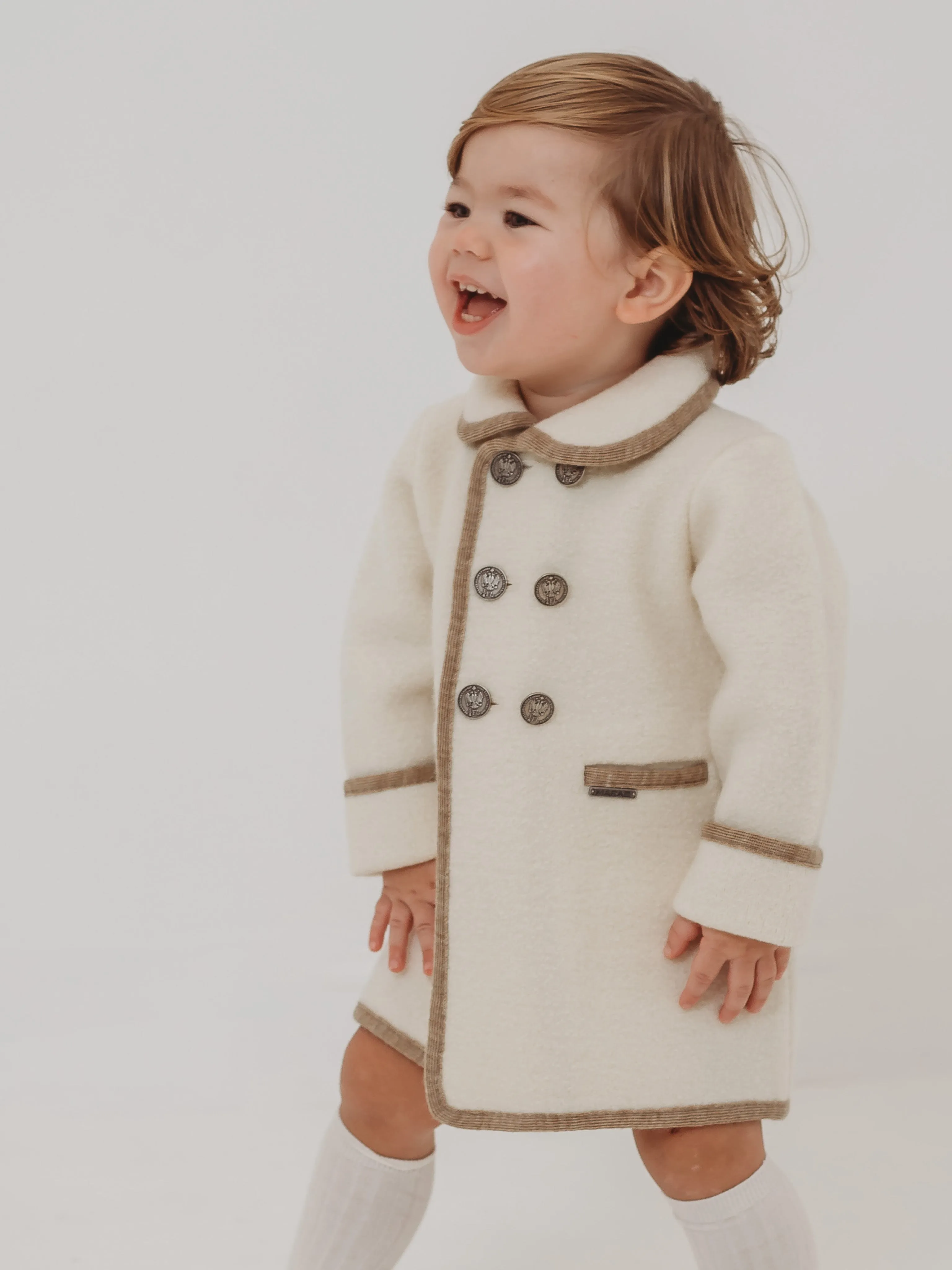 Marae Ivory & Beige Merino Wool Traditional Coat