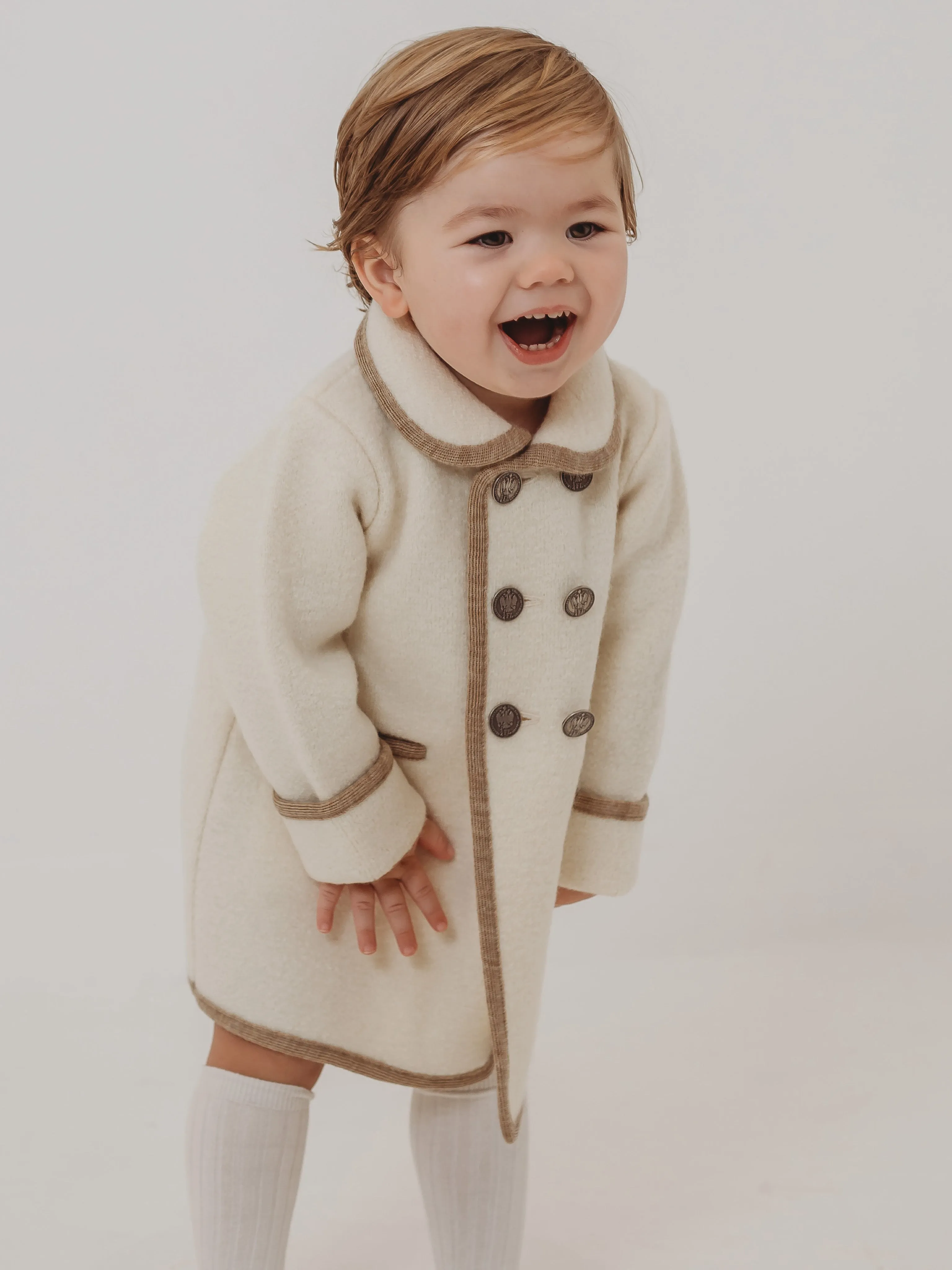 Marae Ivory & Beige Merino Wool Traditional Coat