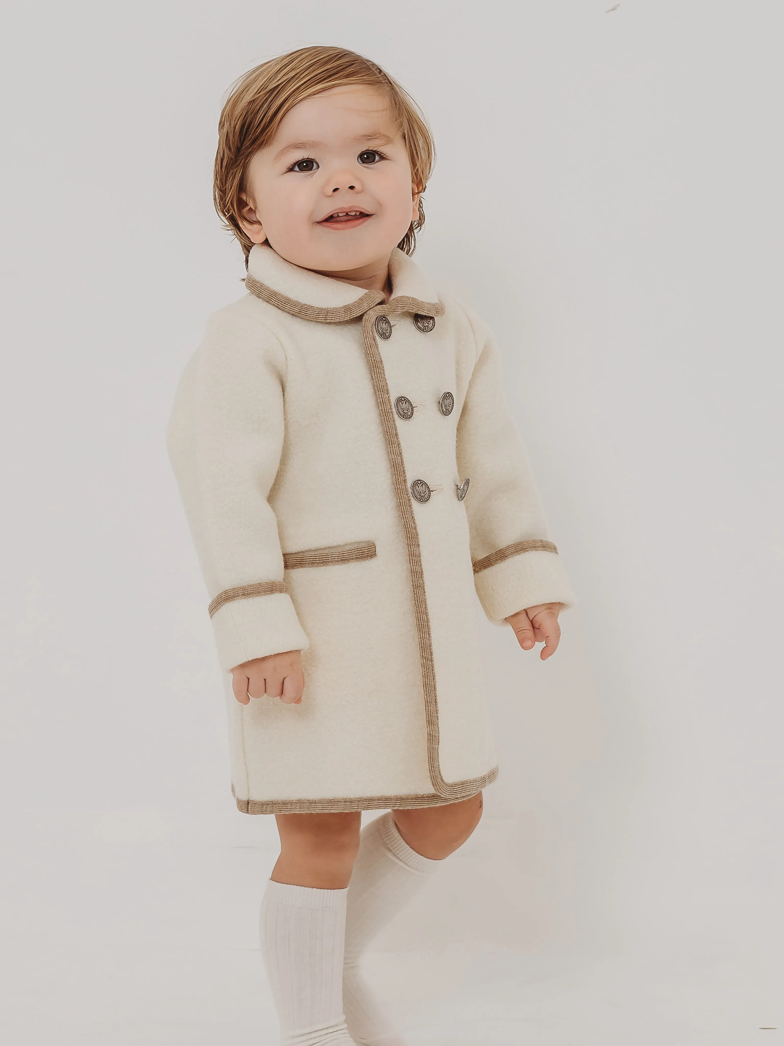 Marae Ivory & Beige Merino Wool Traditional Coat