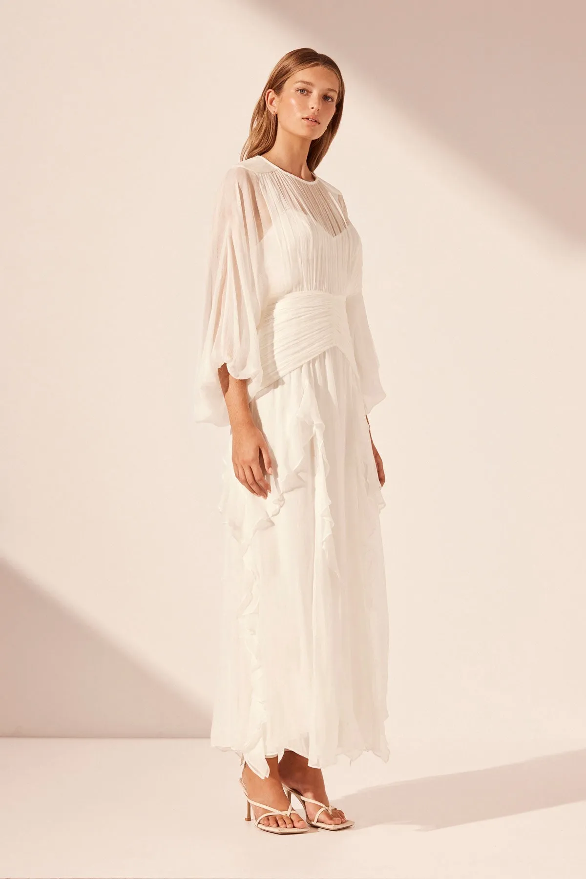 MARGOT ROUND NECK BALLOON SLEEVE MAXI DRESS - IVORY