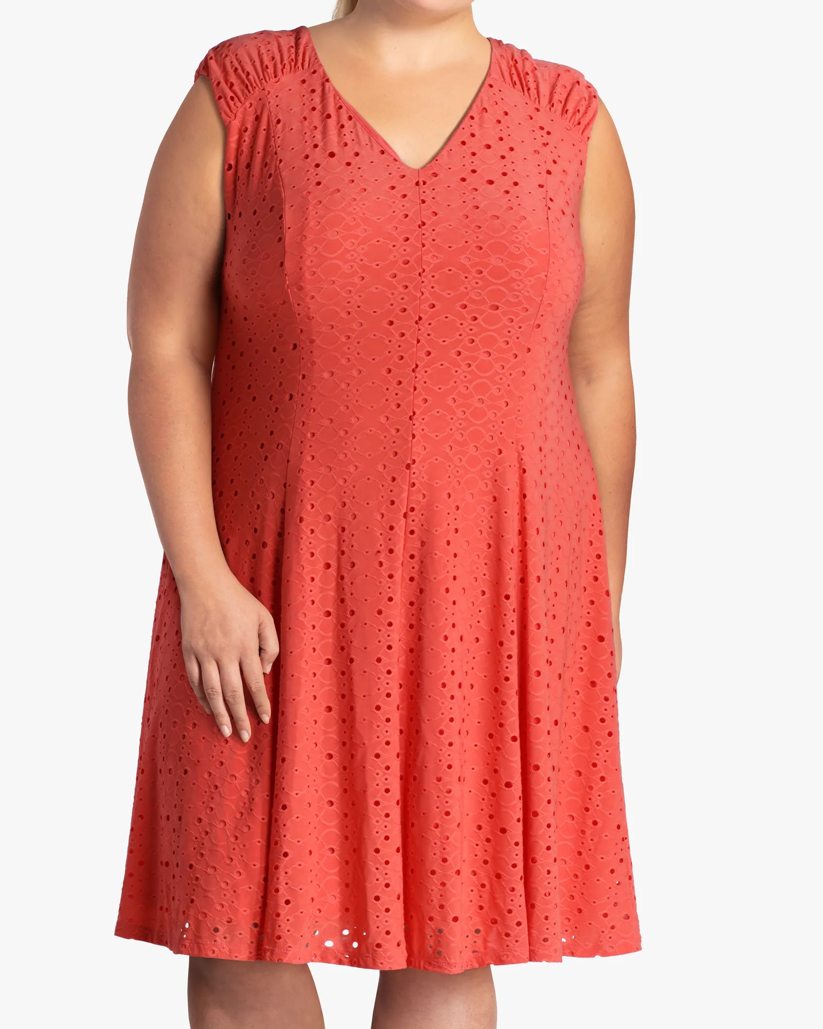 Maria Eyelet A-Line Dress | Coral